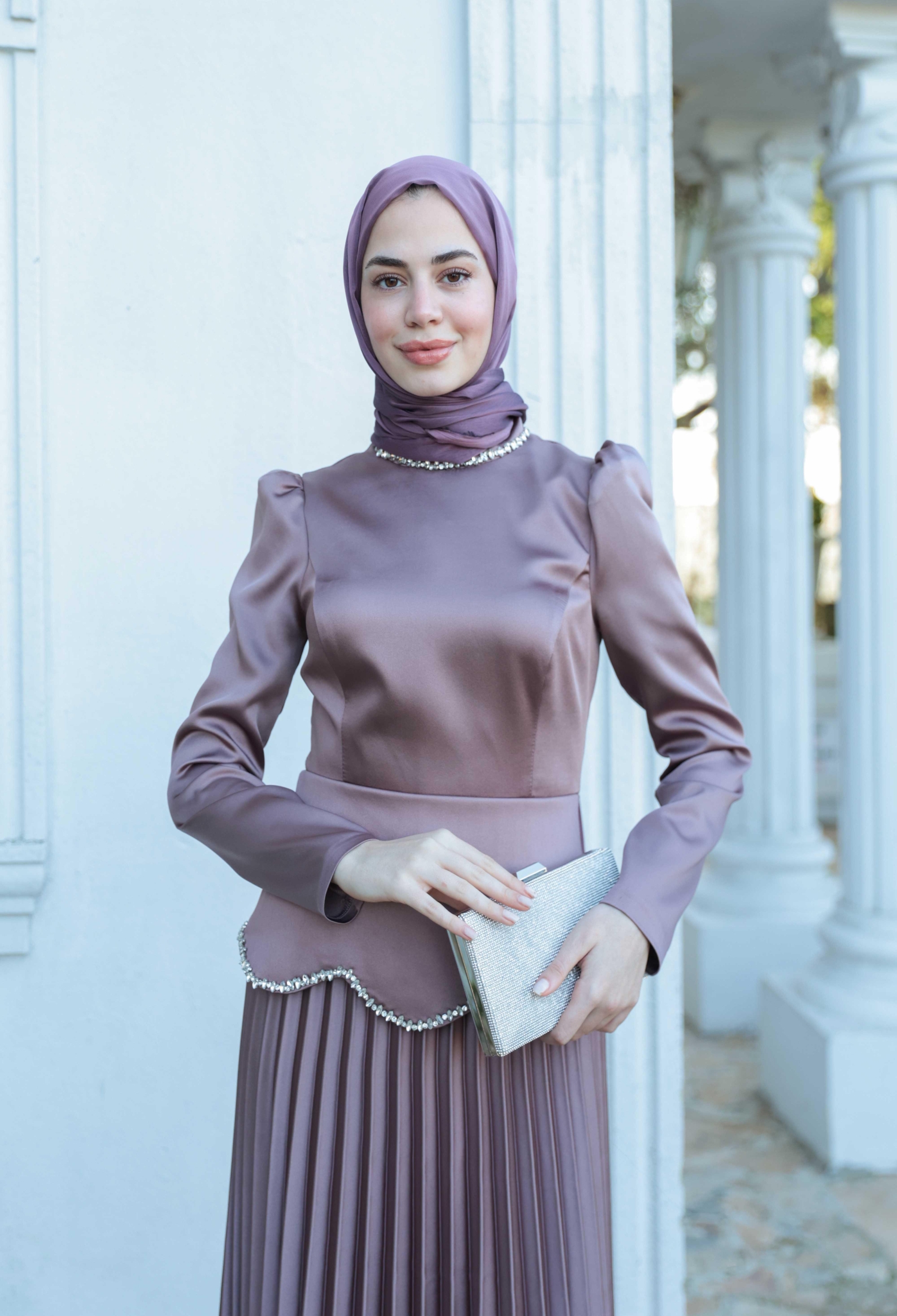 Purple Fit And Flare Dress With Puff Sleeves - Brand: Hulya Keser - Women & Kids, Baby Clothes Wholesale - TheBS Women