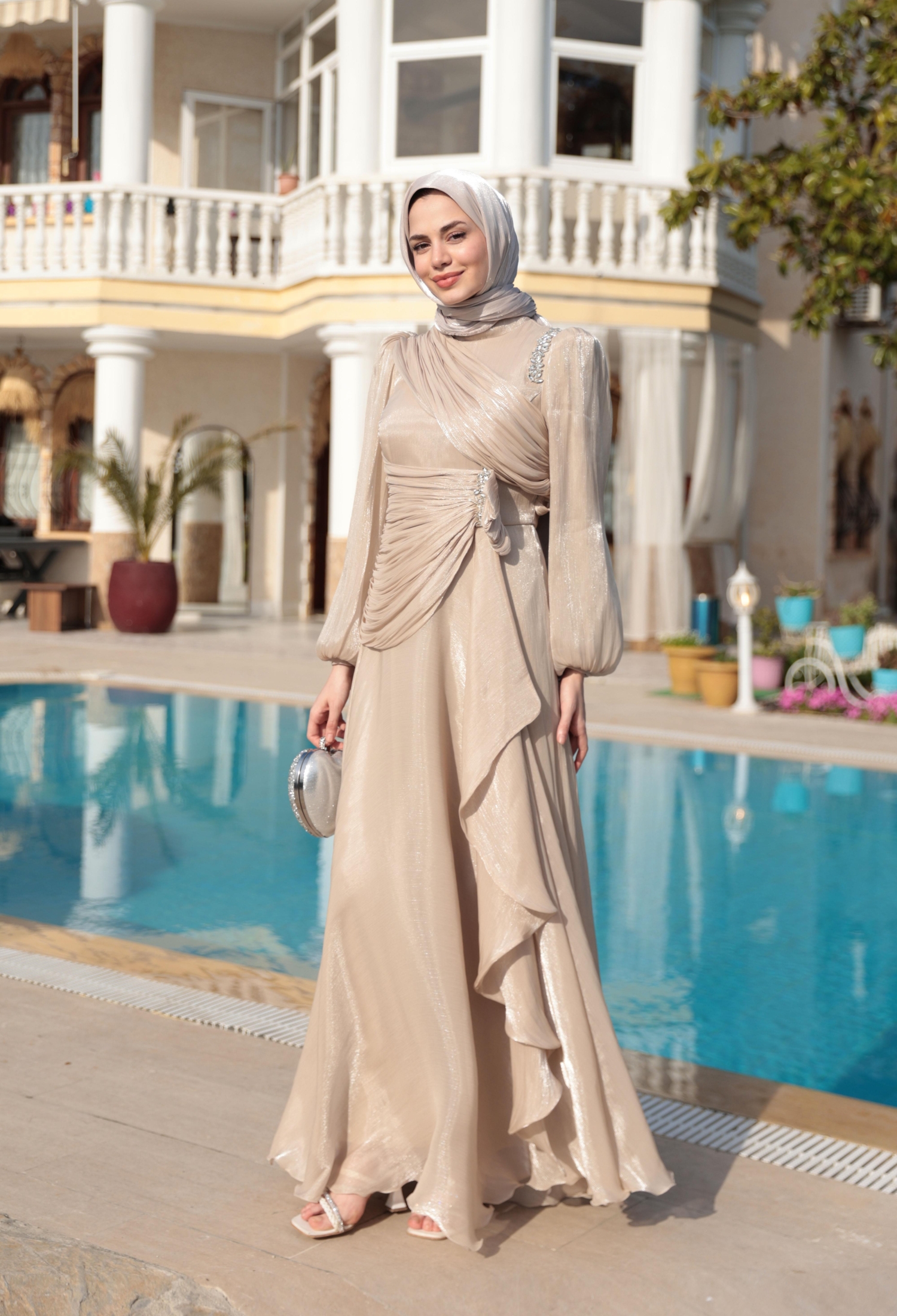 Beige Elegant Floor-Length A-Line Dress - Brand: Hulya Keser - Women & Kids, Baby Clothes Wholesale - TheBS Women