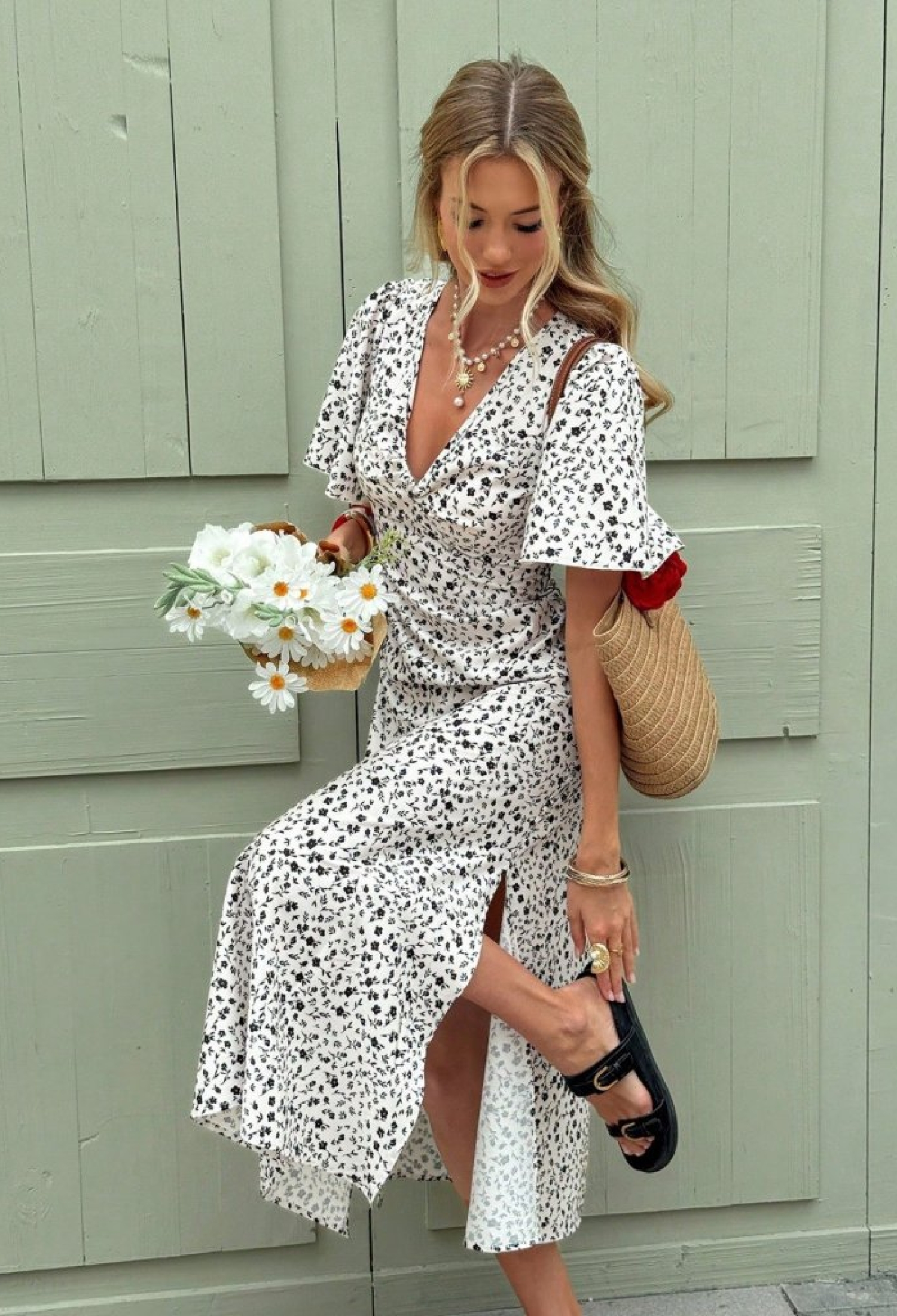 Elegant White Wrap Dress With Floral Print - Brand: Janes - Women & Kids, Baby Clothes Wholesale - TheBS Women