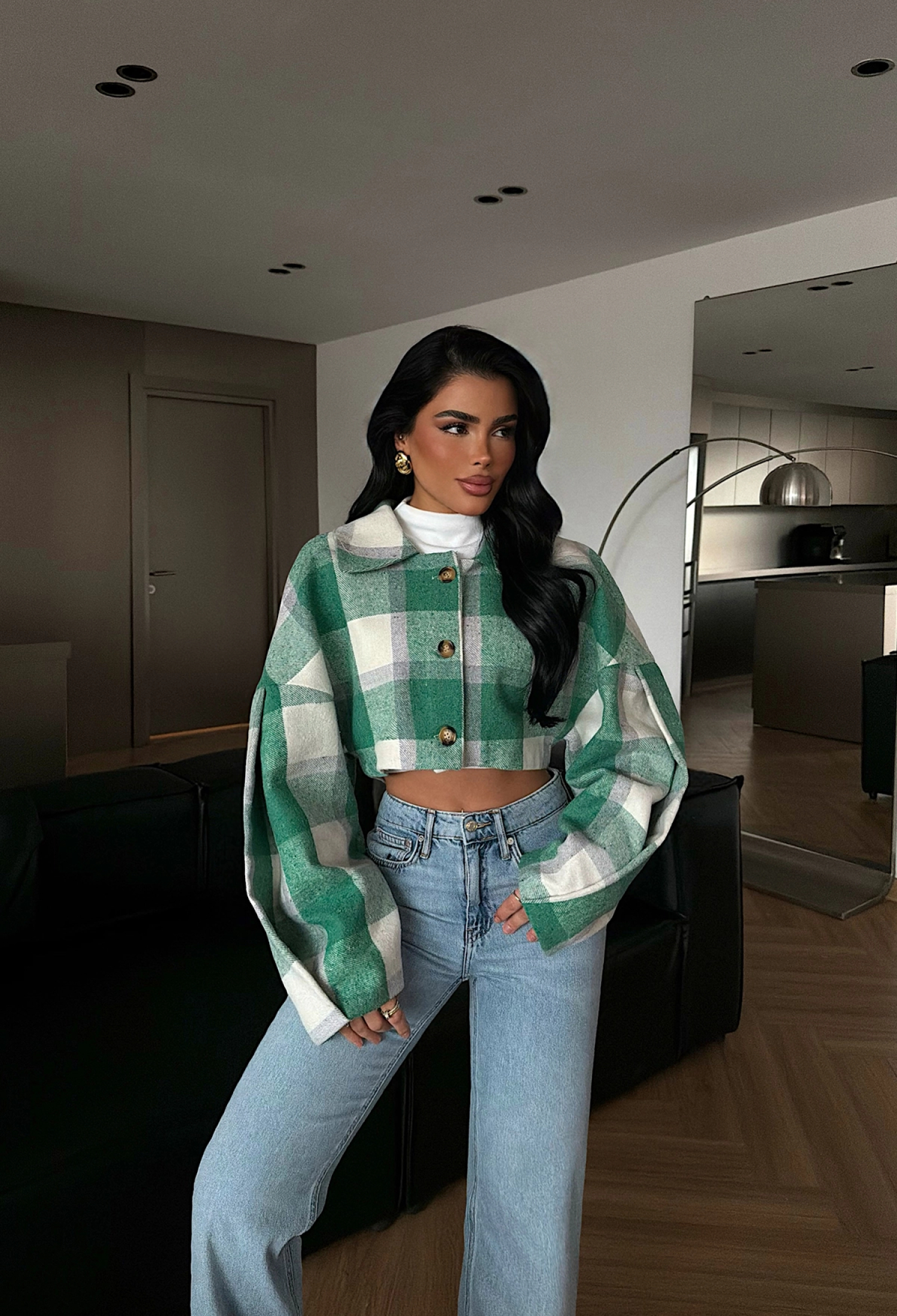 Checkered Overshirt Jacket With Point Collar - Brand: EYYO ATELIER - Women & Kids, Baby Clothes Wholesale - TheBS Women