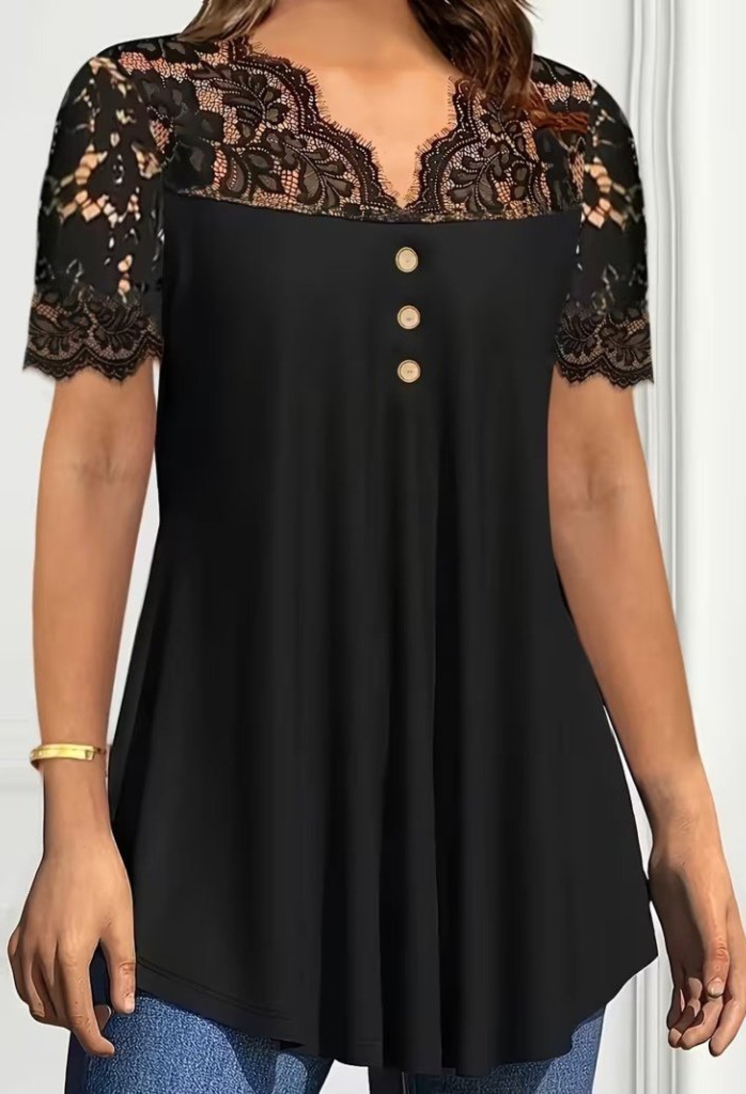 Black Elegant V-Neck Blouse With Short Sleeves - Brand: Janes - Women & Kids, Baby Clothes Wholesale - TheBS Women