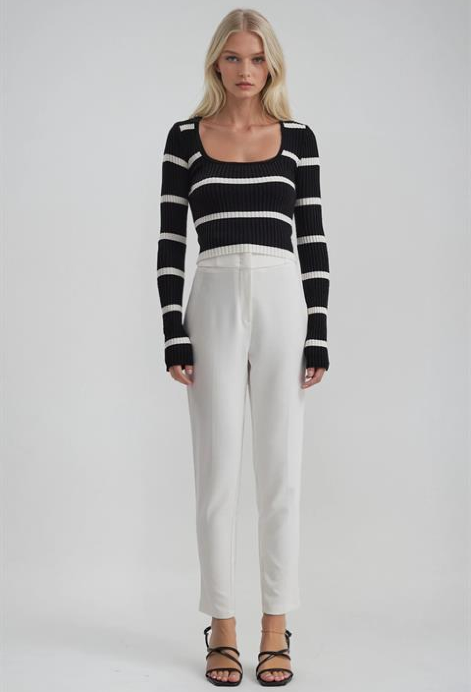 Striped Slim Fit Crop Sweater With Square Neck - Brand: Sobe Istanbul - Women & Kids, Baby Clothes Wholesale - TheBS Women