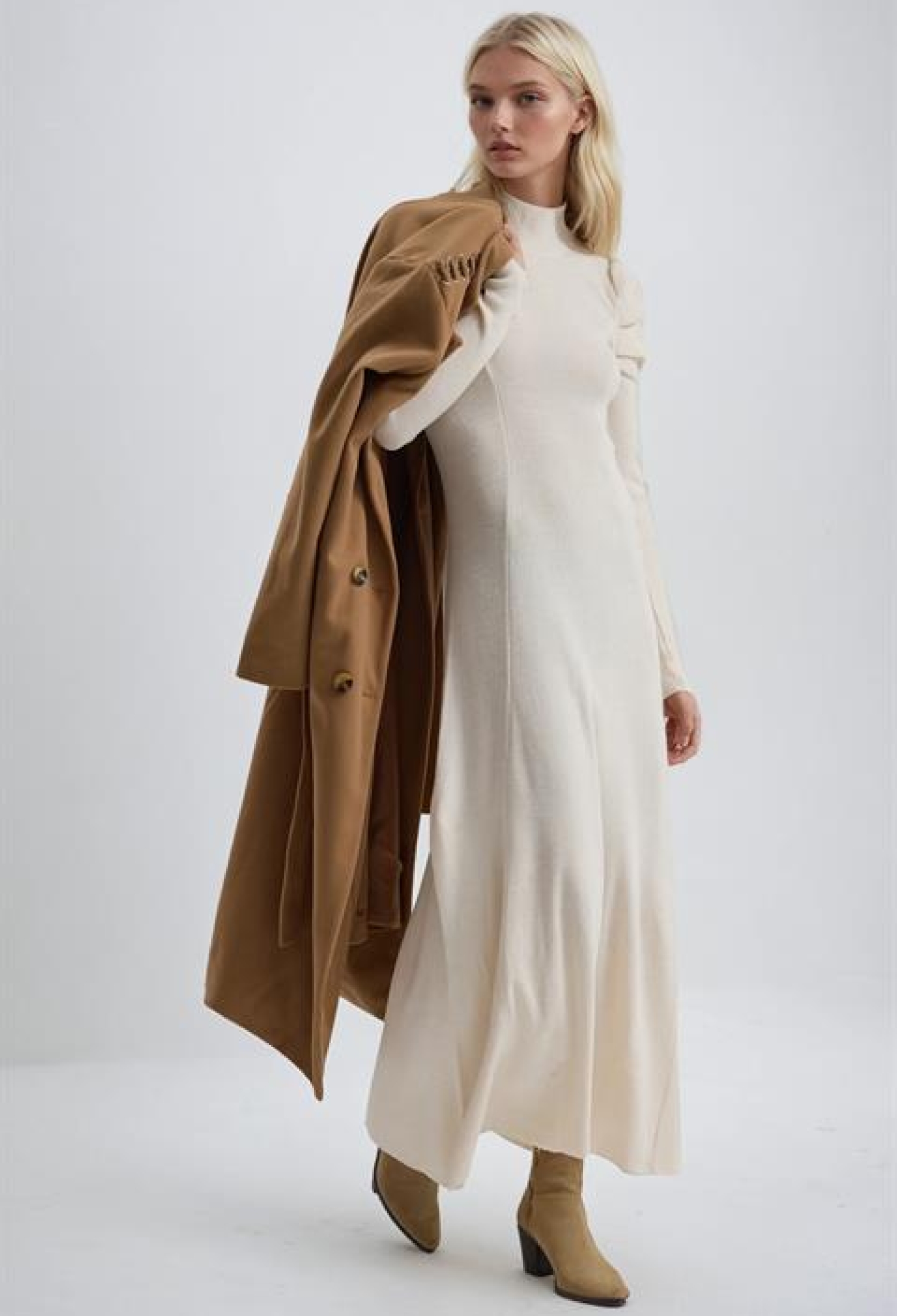 Beige Elegant Formal Sweater Dress With High Neck - Brand: Sobe Istanbul - Women & Kids, Baby Clothes Wholesale - TheBS Women