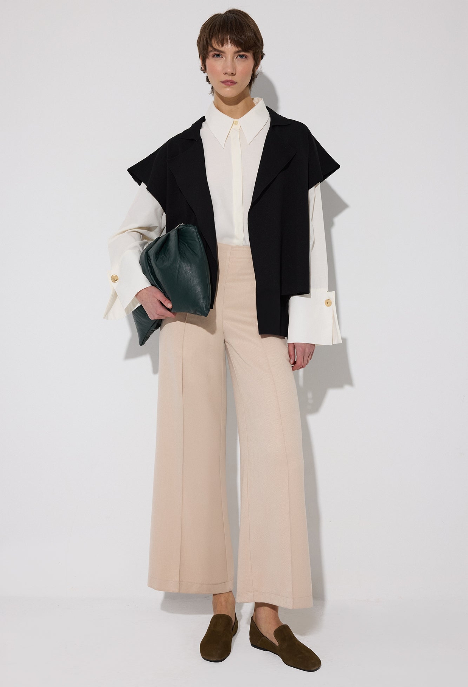 Beige Elegant Palazzo Pants With Wide Leg - Brand: Touche Prive - Women & Kids, Baby Clothes Wholesale - TheBS Women