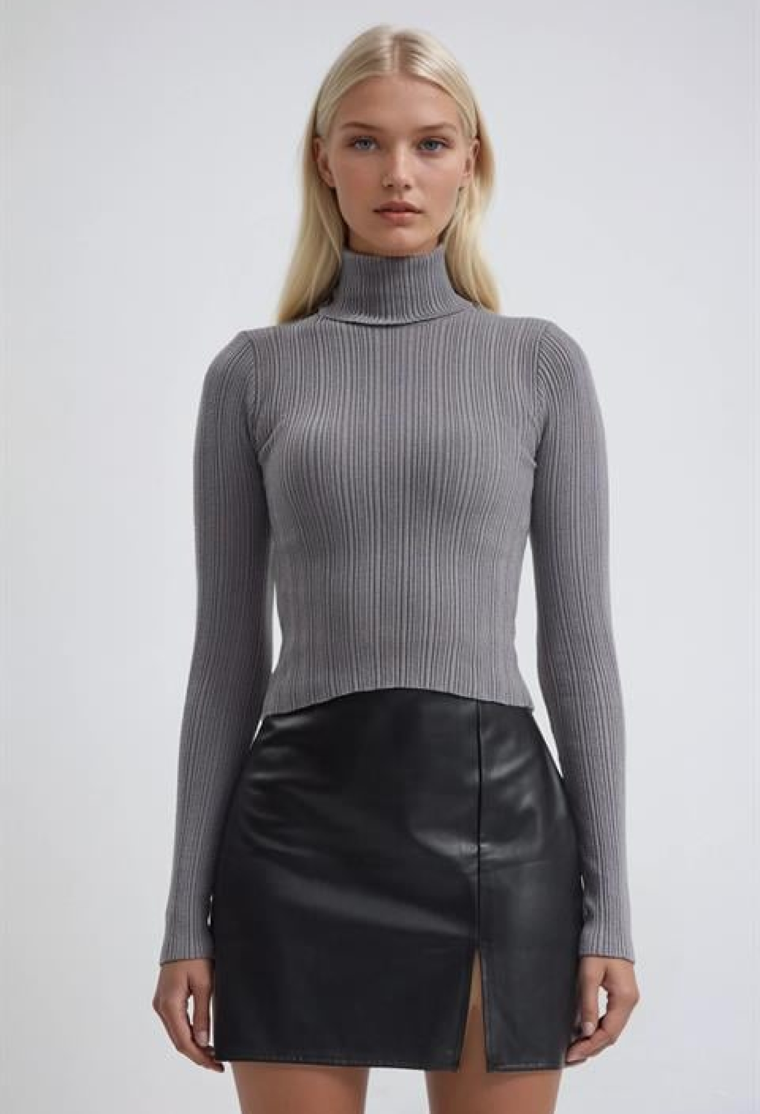 Grey Elegant Turtle Neck Slim Fit Sweater - Brand: Sobe Istanbul - Women & Kids, Baby Clothes Wholesale - TheBS Women