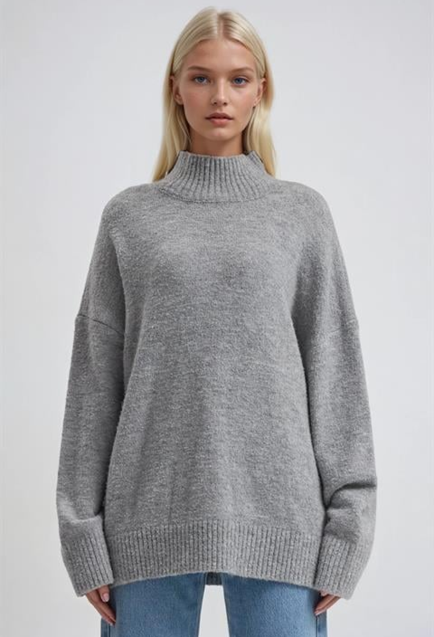 Grey Sweater With Oversized Fit And High Neck - Brand: Sobe Istanbul - Women & Kids, Baby Clothes Wholesale - TheBS Women