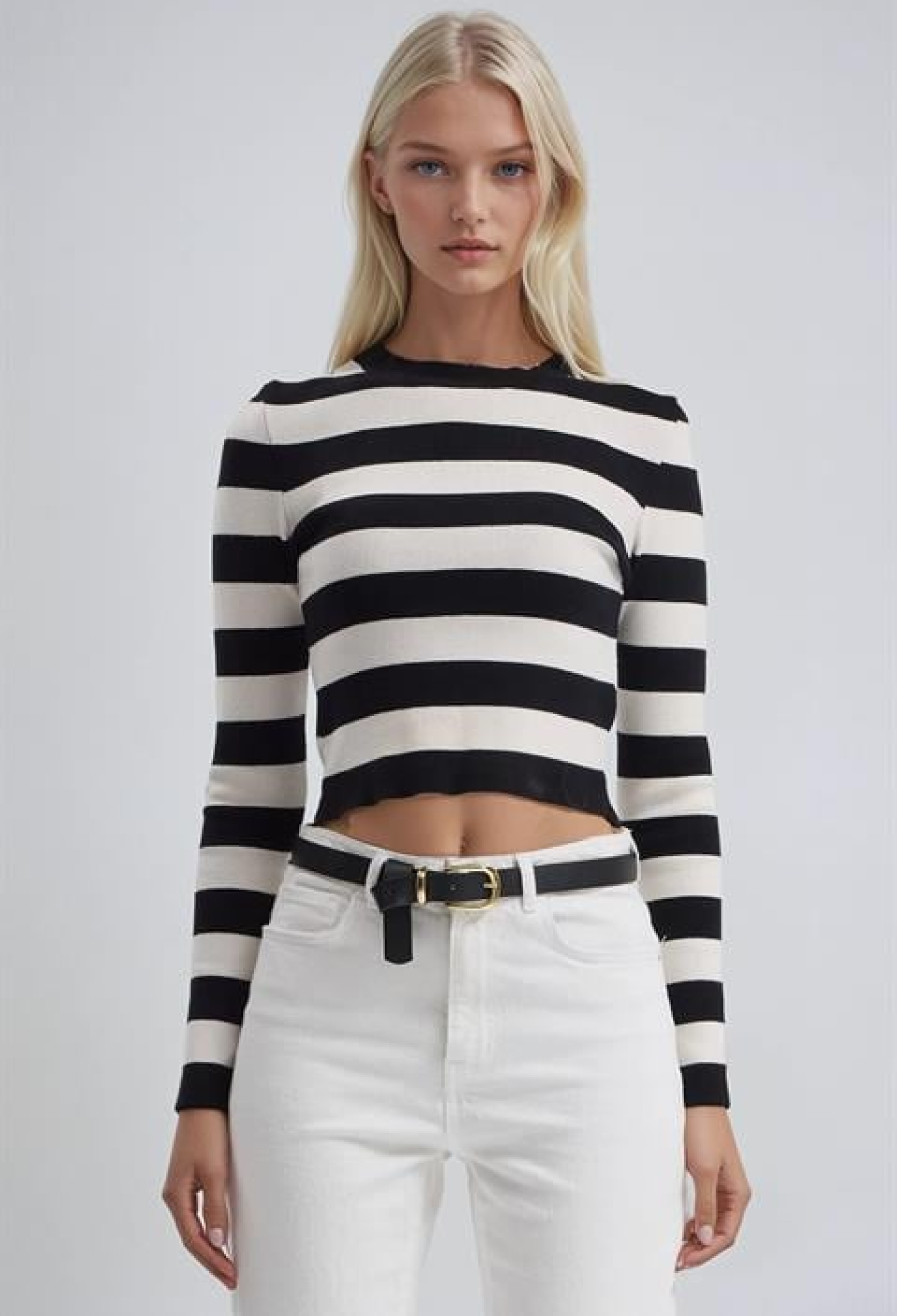 Black Striped Slim Fit Crop Sweater - Brand: Sobe Istanbul - Women & Kids, Baby Clothes Wholesale - TheBS Women