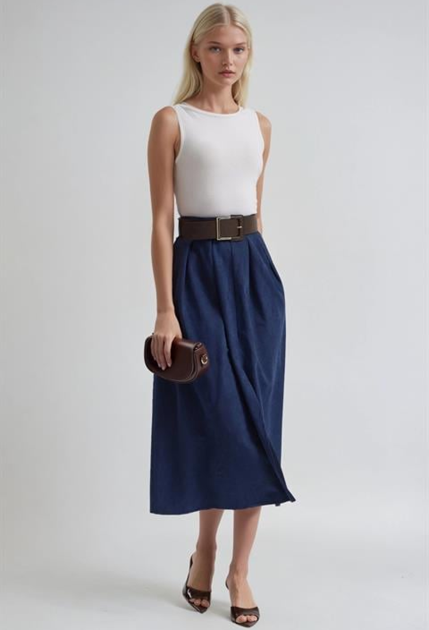 A-Line Midi Skirt With High Waist And Slant Pockets - Brand: Sobe Istanbul - Women & Kids, Baby Clothes Wholesale - TheBS Women