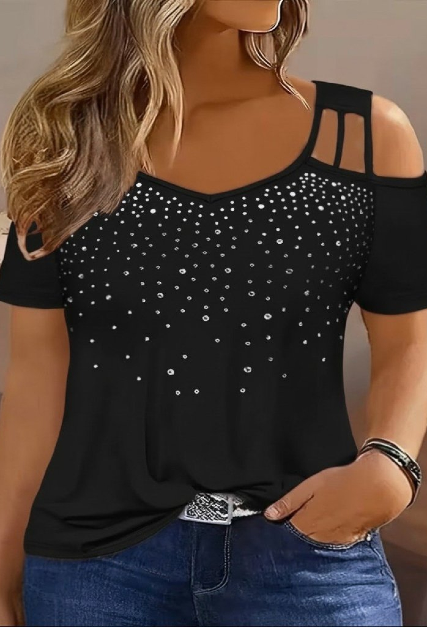 Glam Casual Blouse With V-Neck & Sequins - Brand: Janes - Women & Kids, Baby Clothes Wholesale - TheBS Women