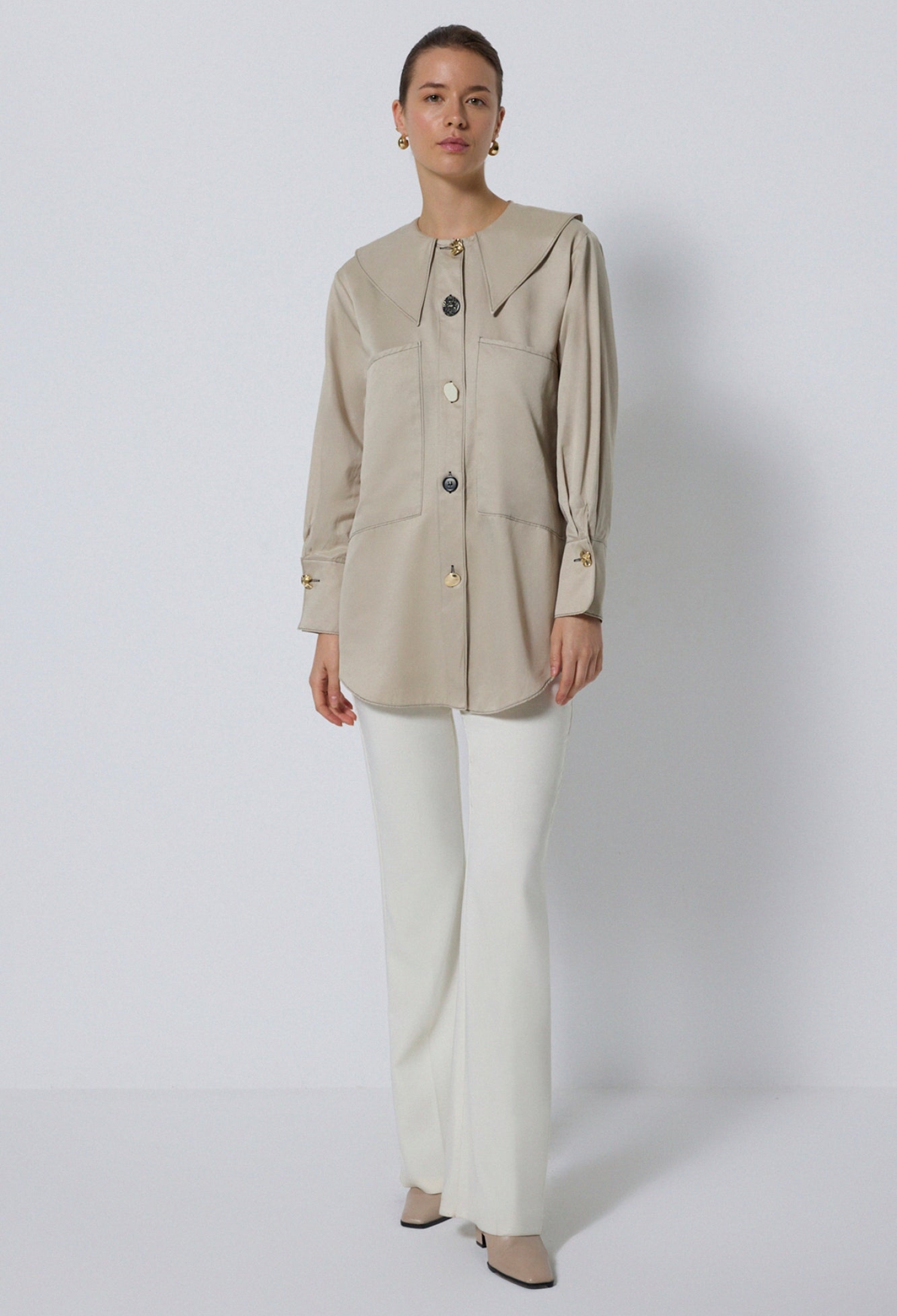 Elegant Beige Shirt With Buttoned Closure - Brand: Touche Prive - Women & Kids, Baby Clothes Wholesale - TheBS Women