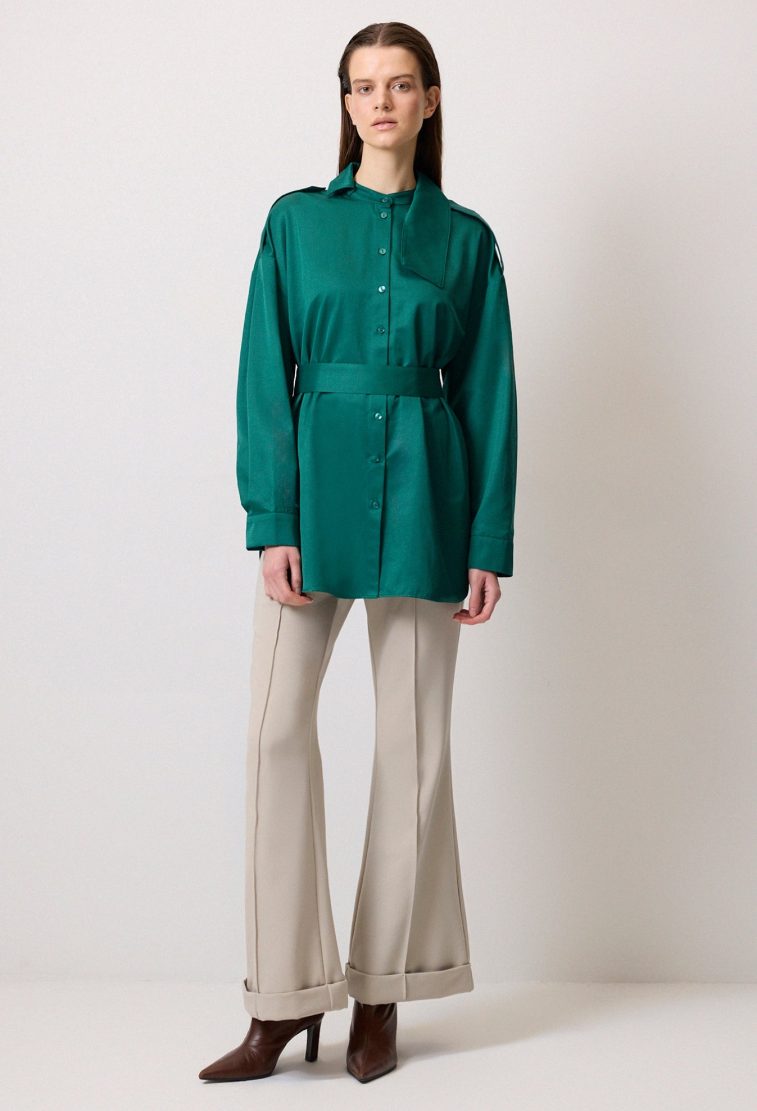 Green Polo Neck Oversized Fit Shirt - Brand: Touche Prive - Women & Kids, Baby Clothes Wholesale - TheBS Women