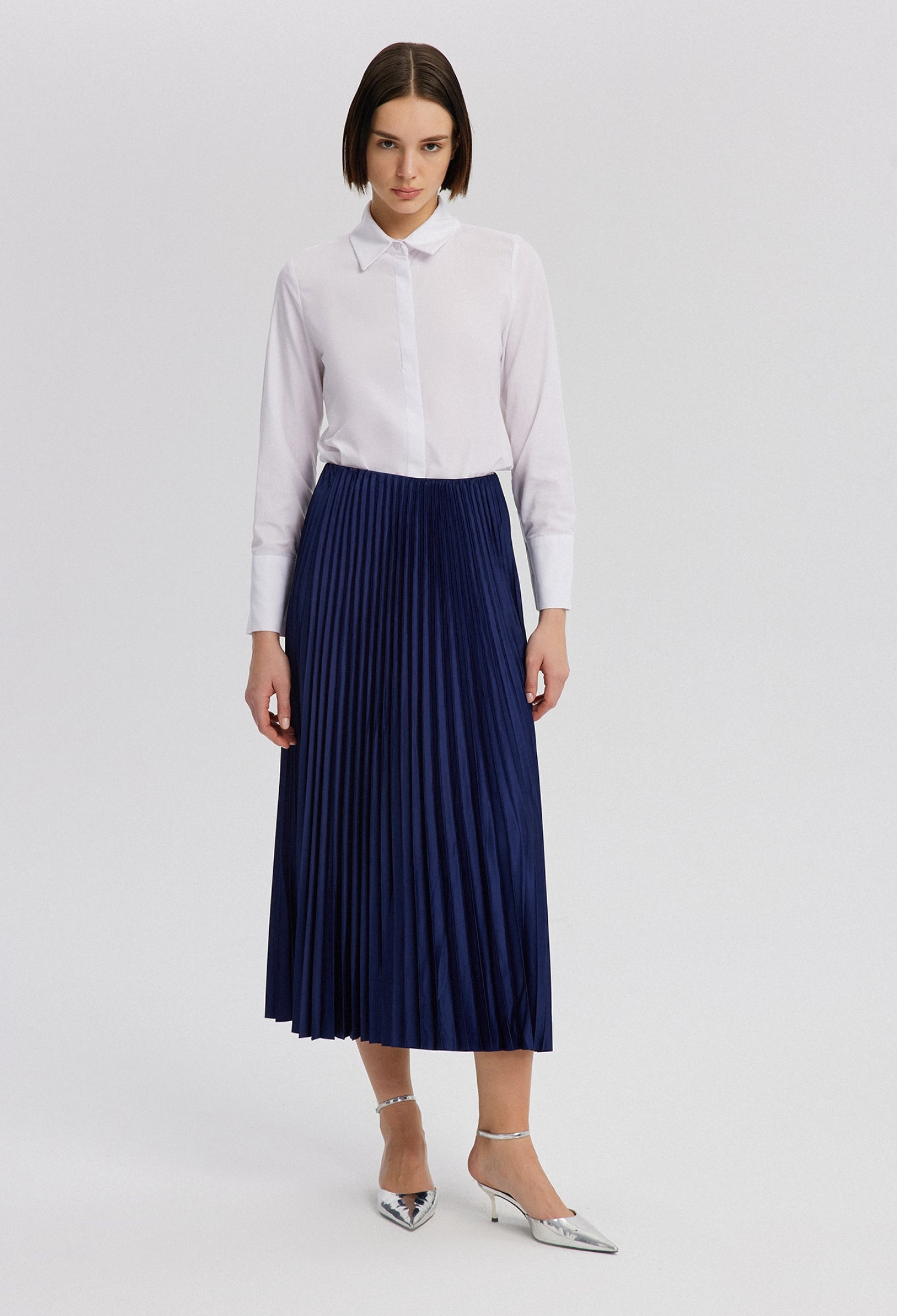 Elegant Navy Blue Pleated Midi Skirt - Brand: Touche Prive - Women & Kids, Baby Clothes Wholesale - TheBS Women