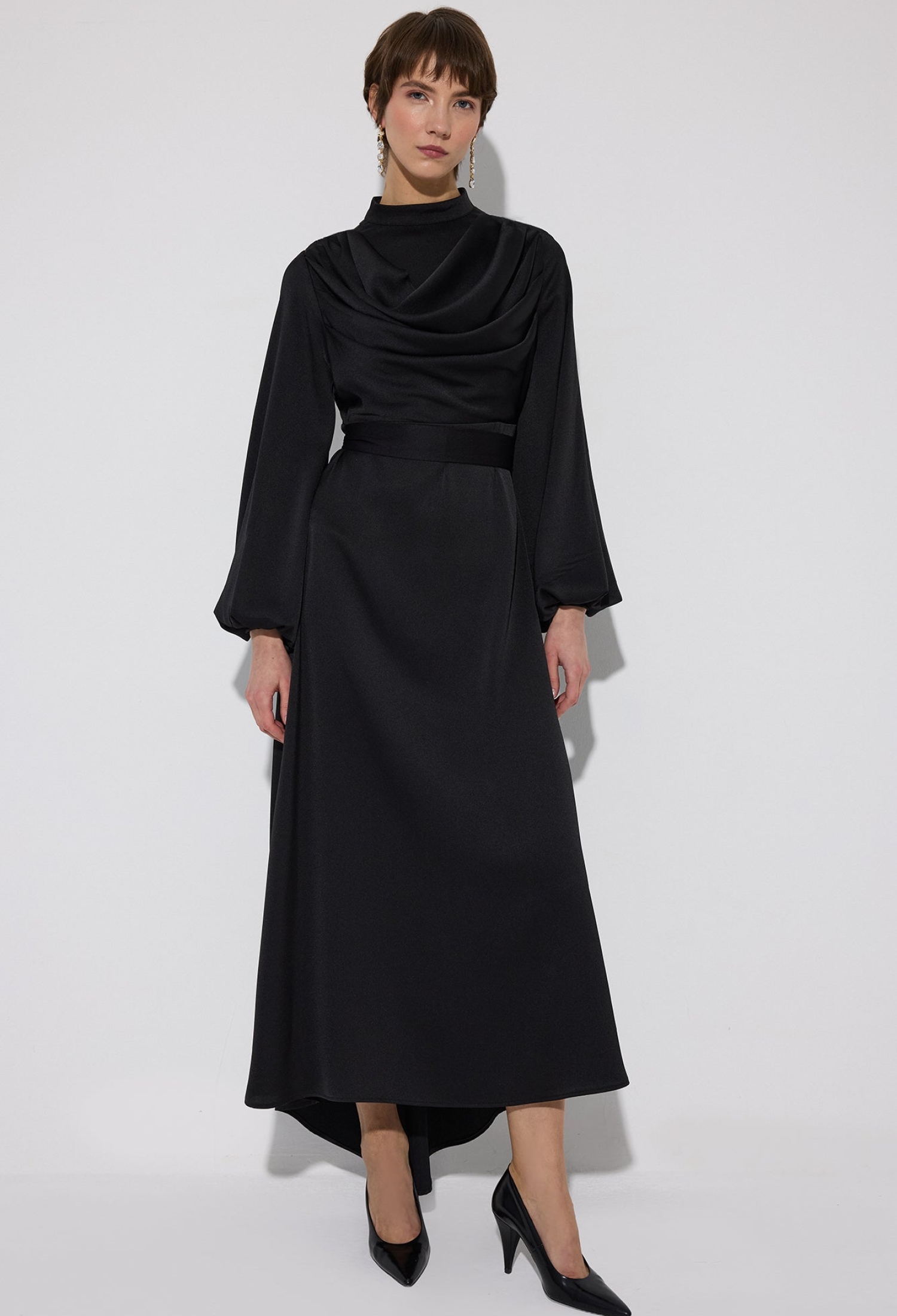 Elegant A-Line Midi Dress With Ballon Sleeves - Brand: Touche Prive - Women & Kids, Baby Clothes Wholesale - TheBS Women