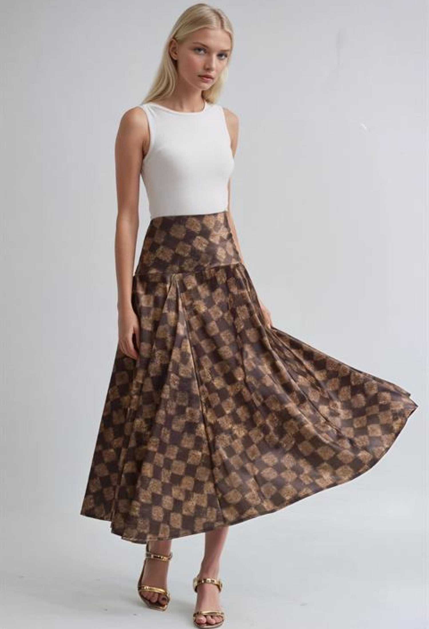Flared High Waist Checkered Midi Skirt - Brand: Sobe Istanbul - Women & Kids, Baby Clothes Wholesale - TheBS Women
