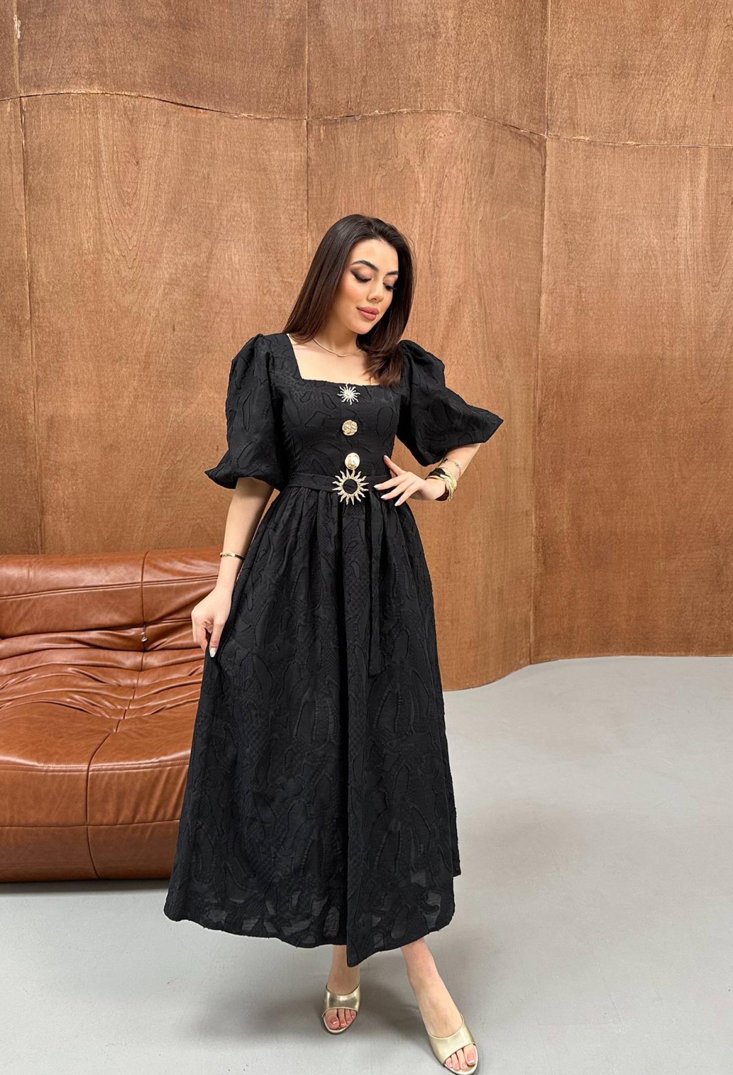 Elegant A-Line Dress With Puff Half Sleeves - Brand: Elisa - Women & Kids, Baby Clothes Wholesale - TheBS Women