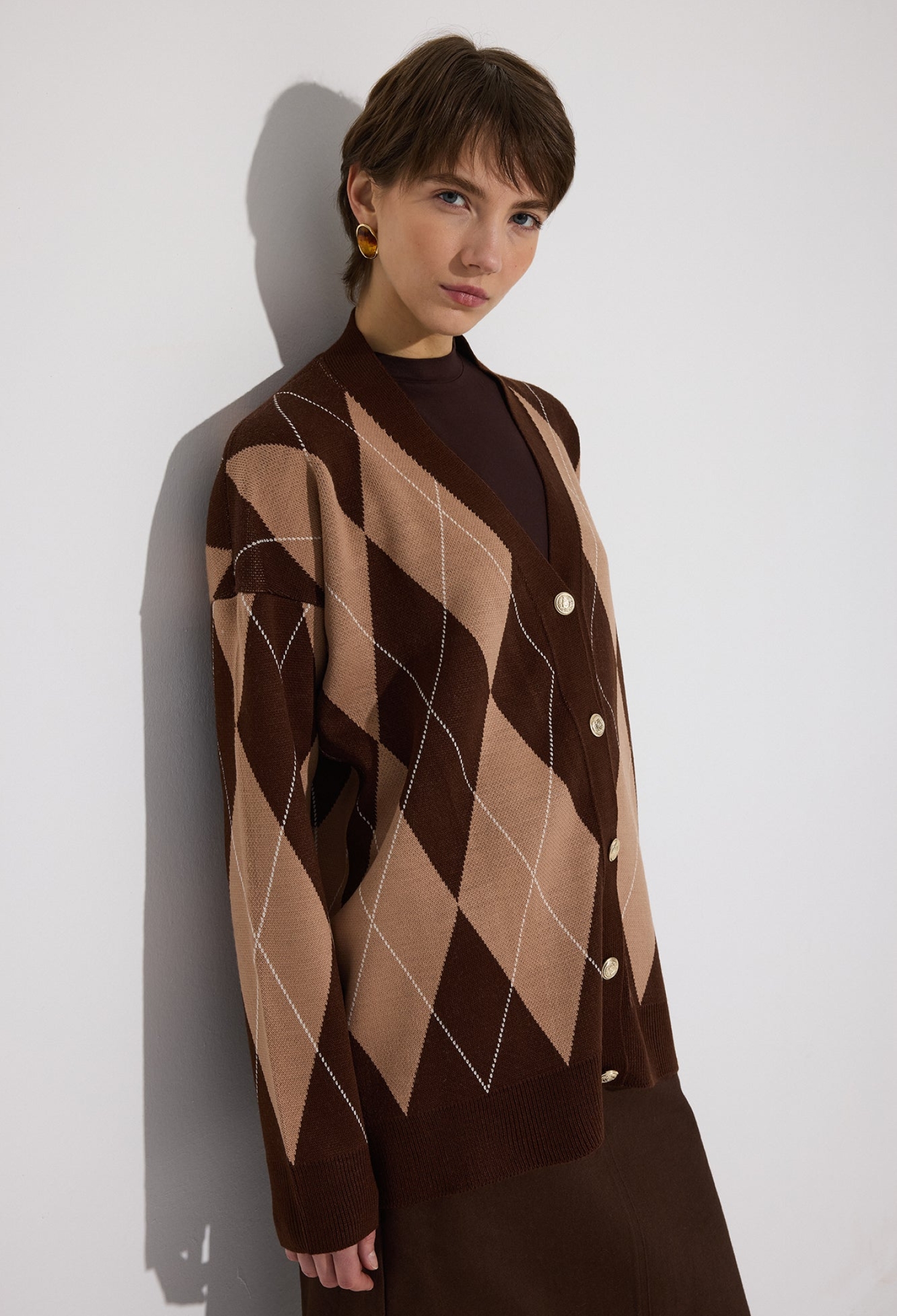 Argyle Oversized V-Neck Cardigan - Brand: Touche Prive - Women & Kids, Baby Clothes Wholesale - TheBS Women