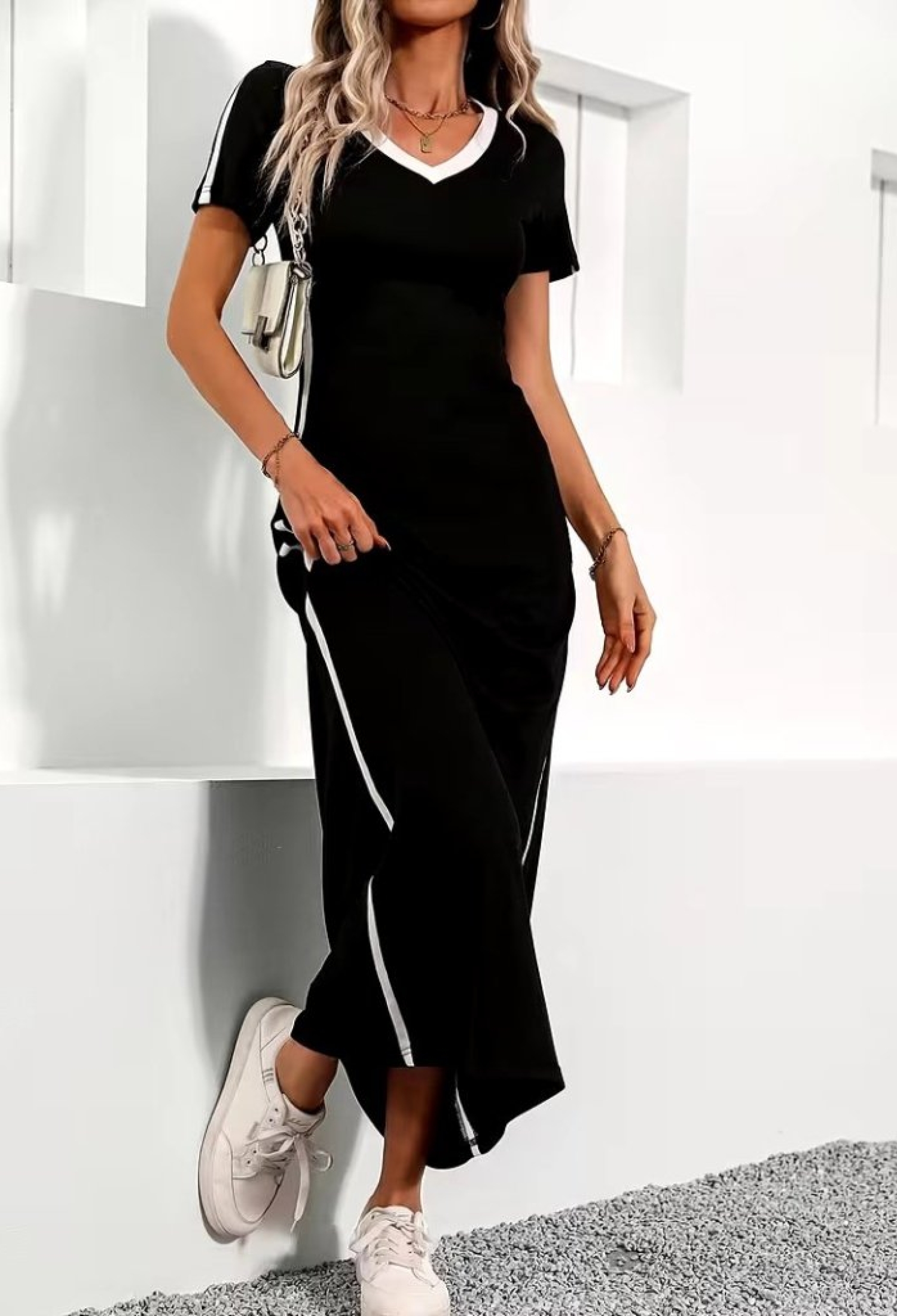 Black V-Neck Sheath Dress With Short Sleeves - Brand: Janes - Women & Kids, Baby Clothes Wholesale - TheBS Women