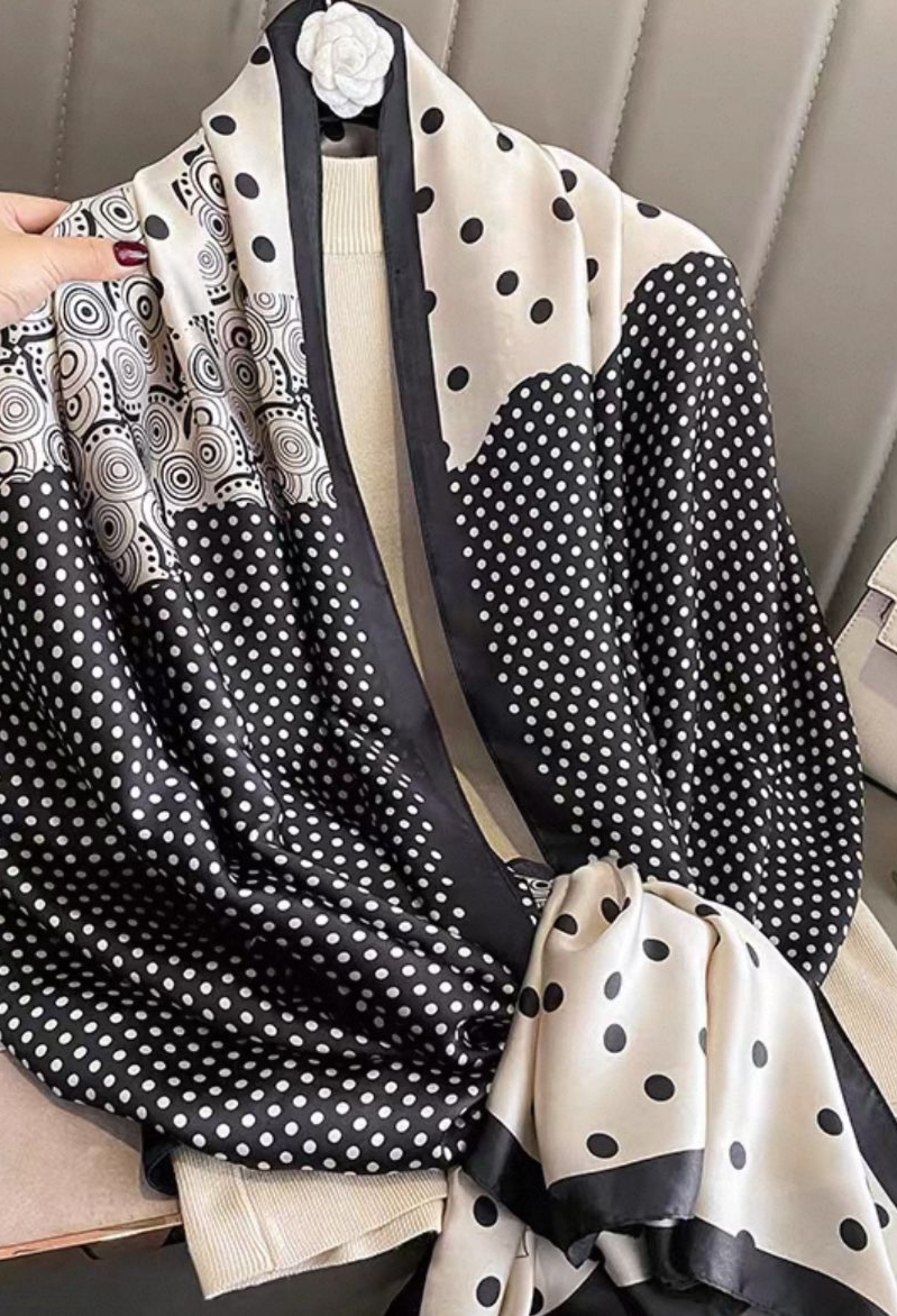 Elegant Black Shawl With Polka Dot Pattern - Brand: Axesoire - Women & Kids, Baby Clothes Wholesale - TheBS Women
