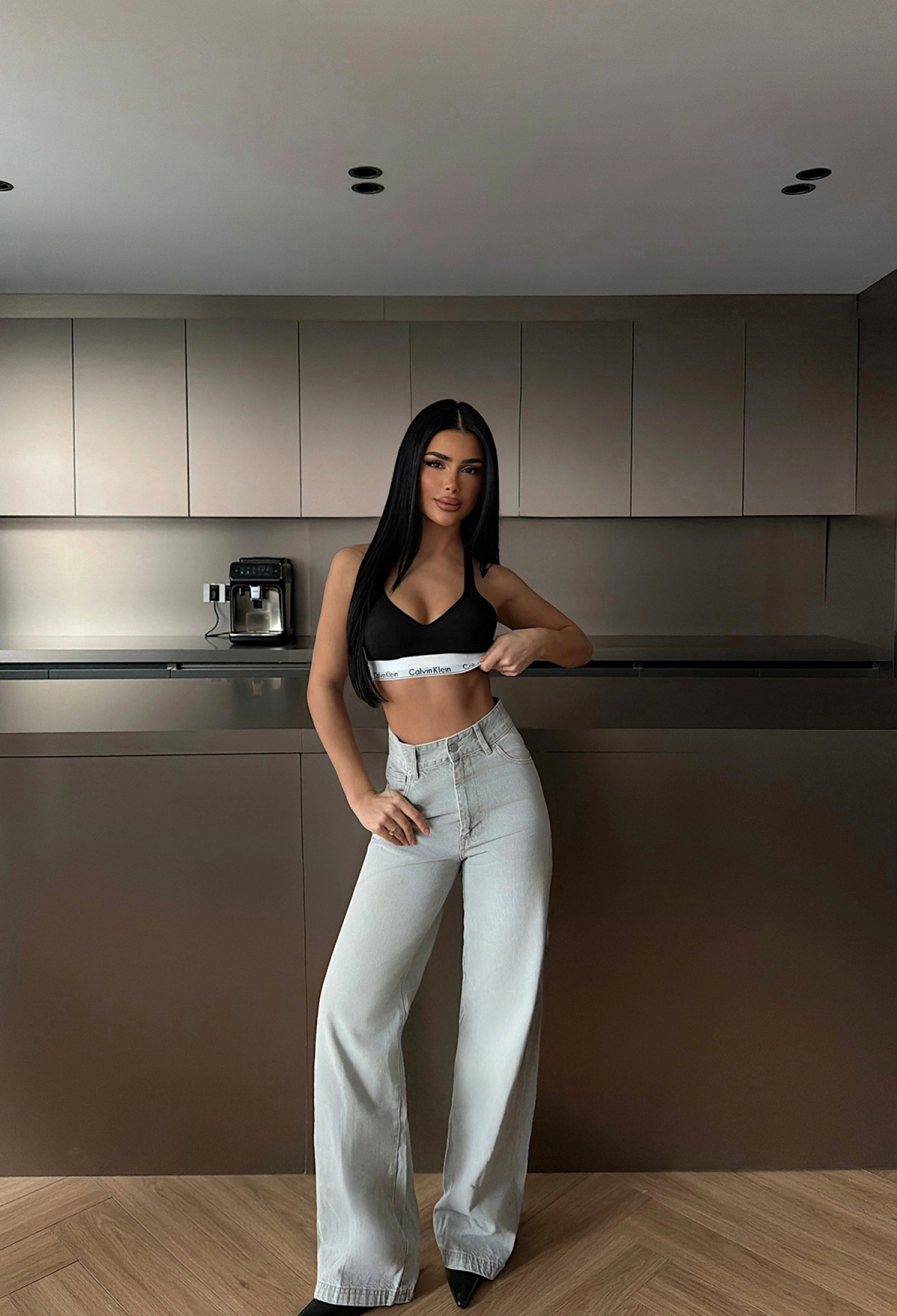 Grey Mom Jeans With Wide Leg And Buttoned Closure - Brand: EYYO ATELIER - Women & Kids, Baby Clothes Wholesale - TheBS Women