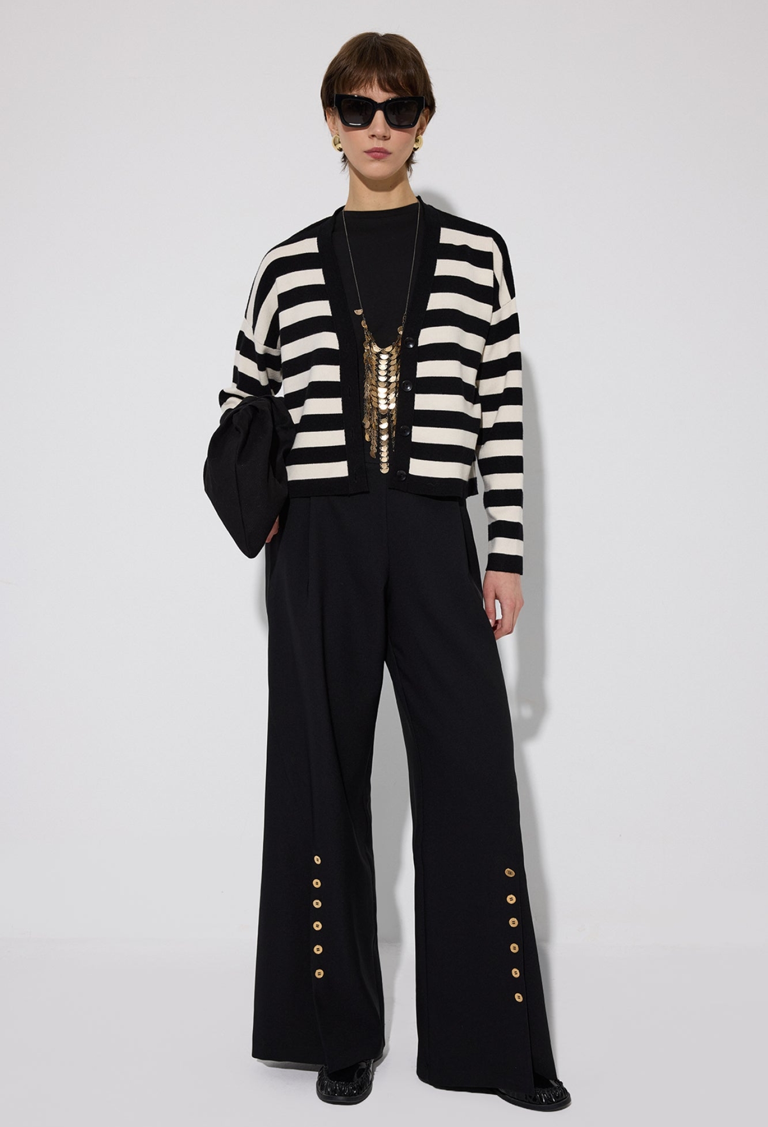 Striped Regular Fit V-Neck Cardigan - Brand: Touche Prive - Women & Kids, Baby Clothes Wholesale - TheBS Women