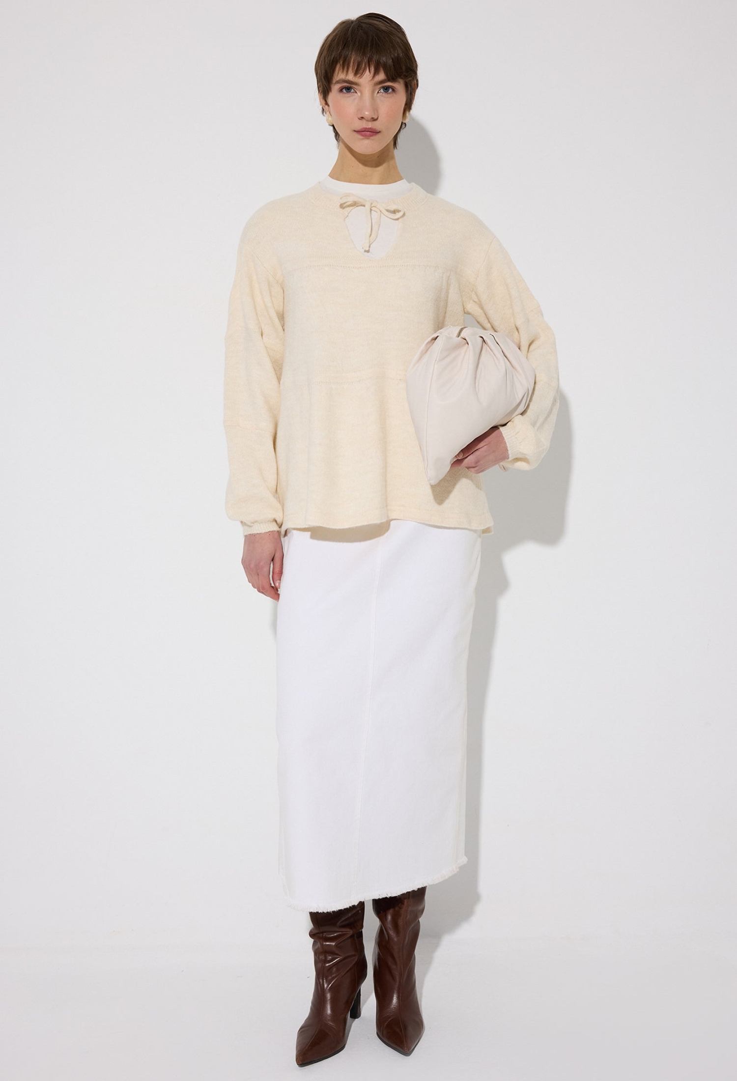 Beige Sweater With Keyhole Neck And Long Sleeves - Brand: Touche Prive - Women & Kids, Baby Clothes Wholesale - TheBS Women