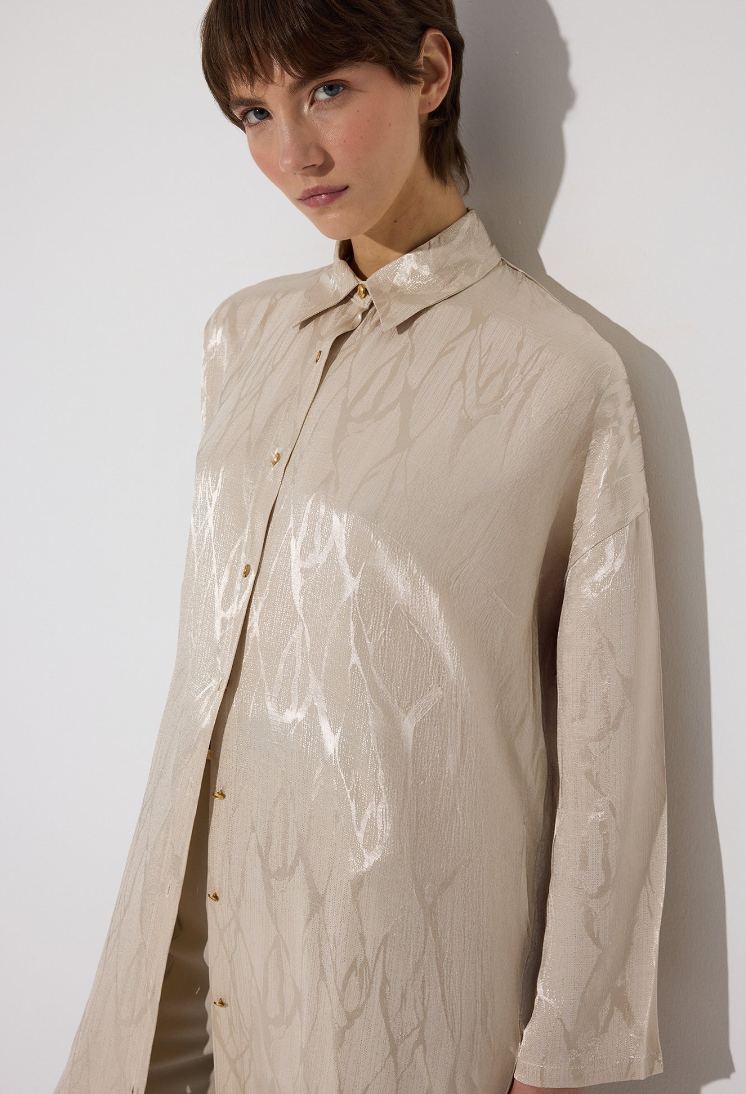 Beige Elegant Oversized Buttoned Tunic - Brand: Touche Prive - Women & Kids, Baby Clothes Wholesale - TheBS Women