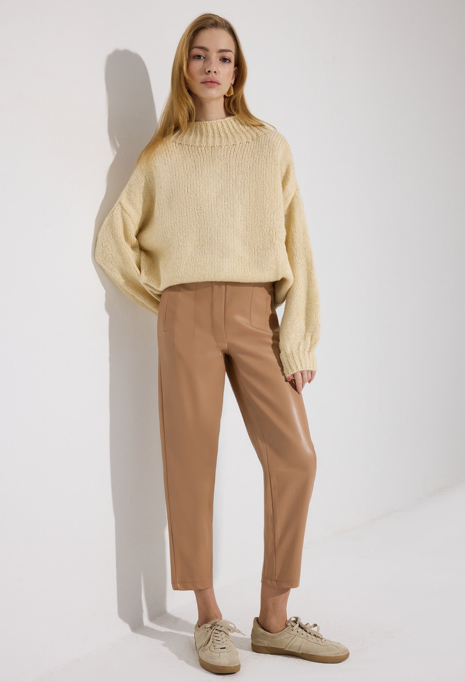 Beige Oversized Fit Sweater With High Neck - Brand: Touche Prive - Women & Kids, Baby Clothes Wholesale - TheBS Women