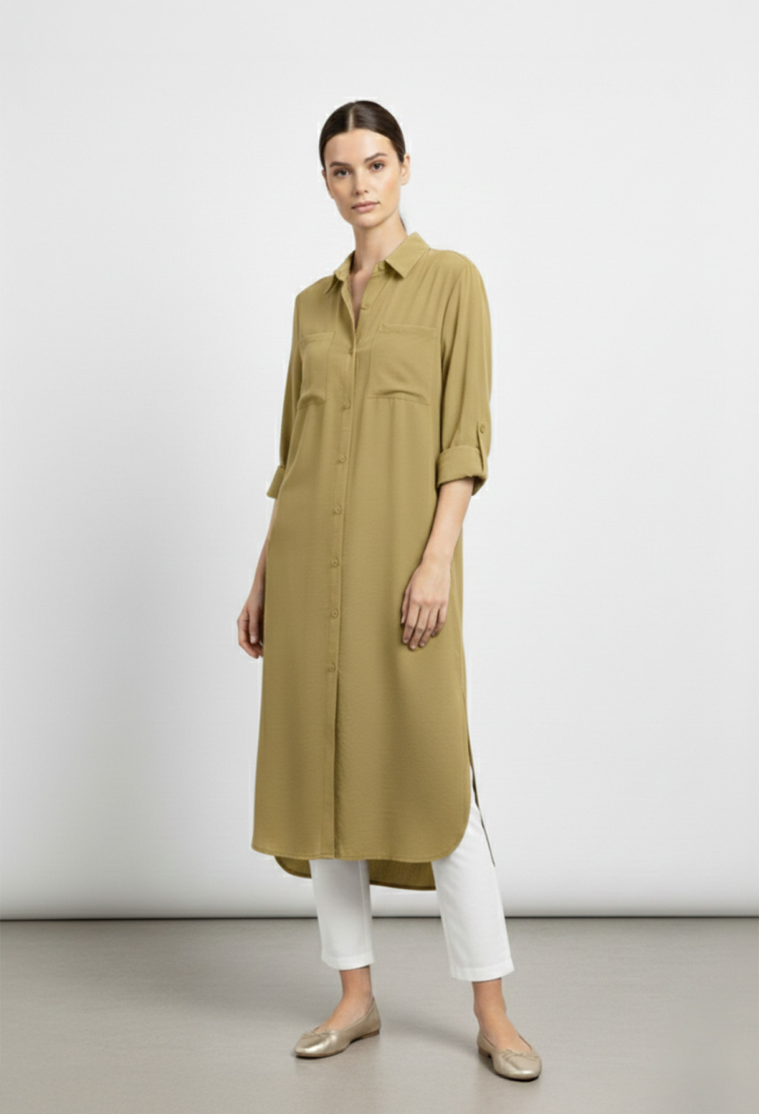 Khaki Casual Buttoned Polo Neck Tunic - Brand: Puane - Women & Kids, Baby Clothes Wholesale - TheBS Women