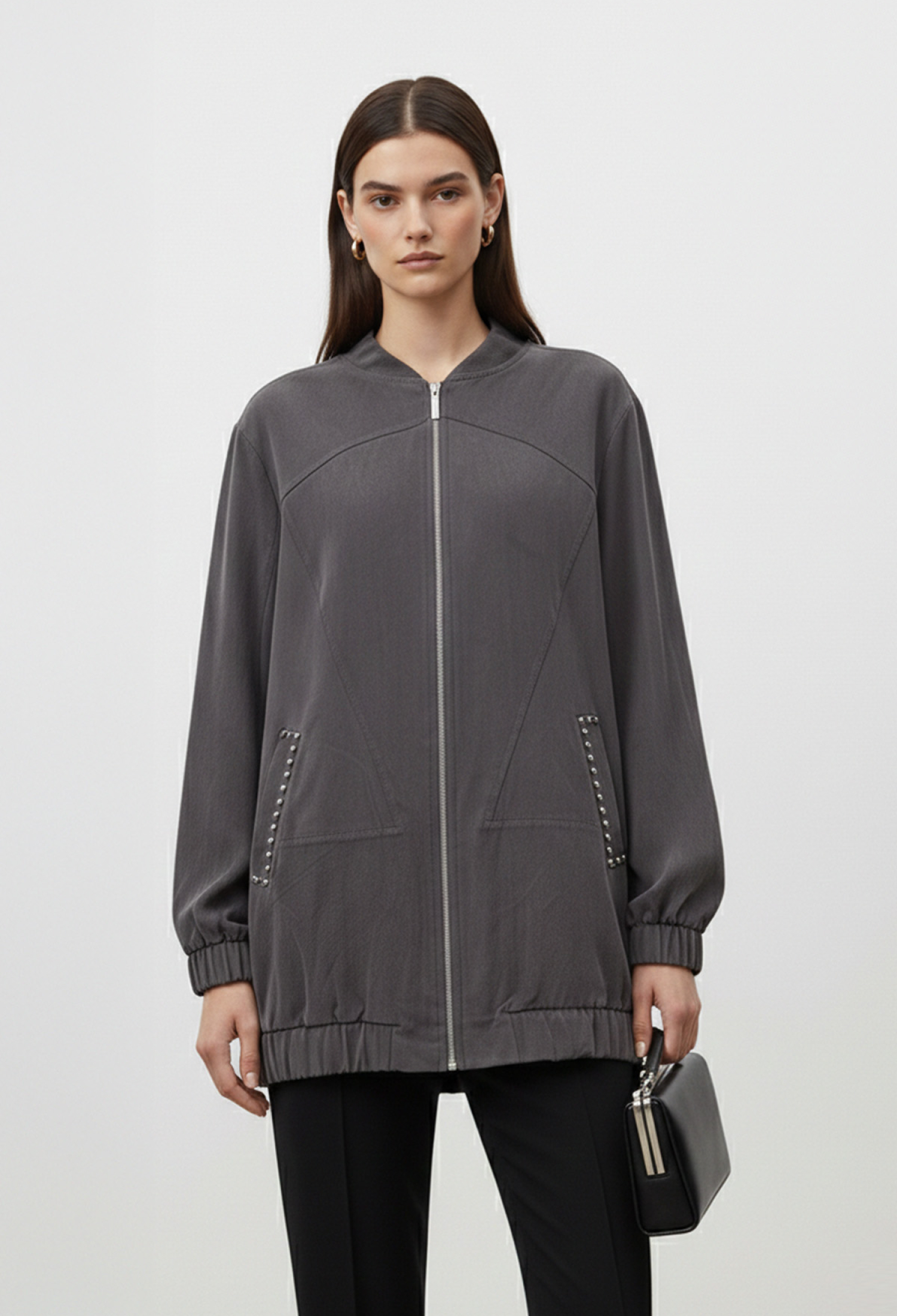 Grey Windbreaker Jacket With Band Collar - Brand: Puane - Women & Kids, Baby Clothes Wholesale - TheBS Women