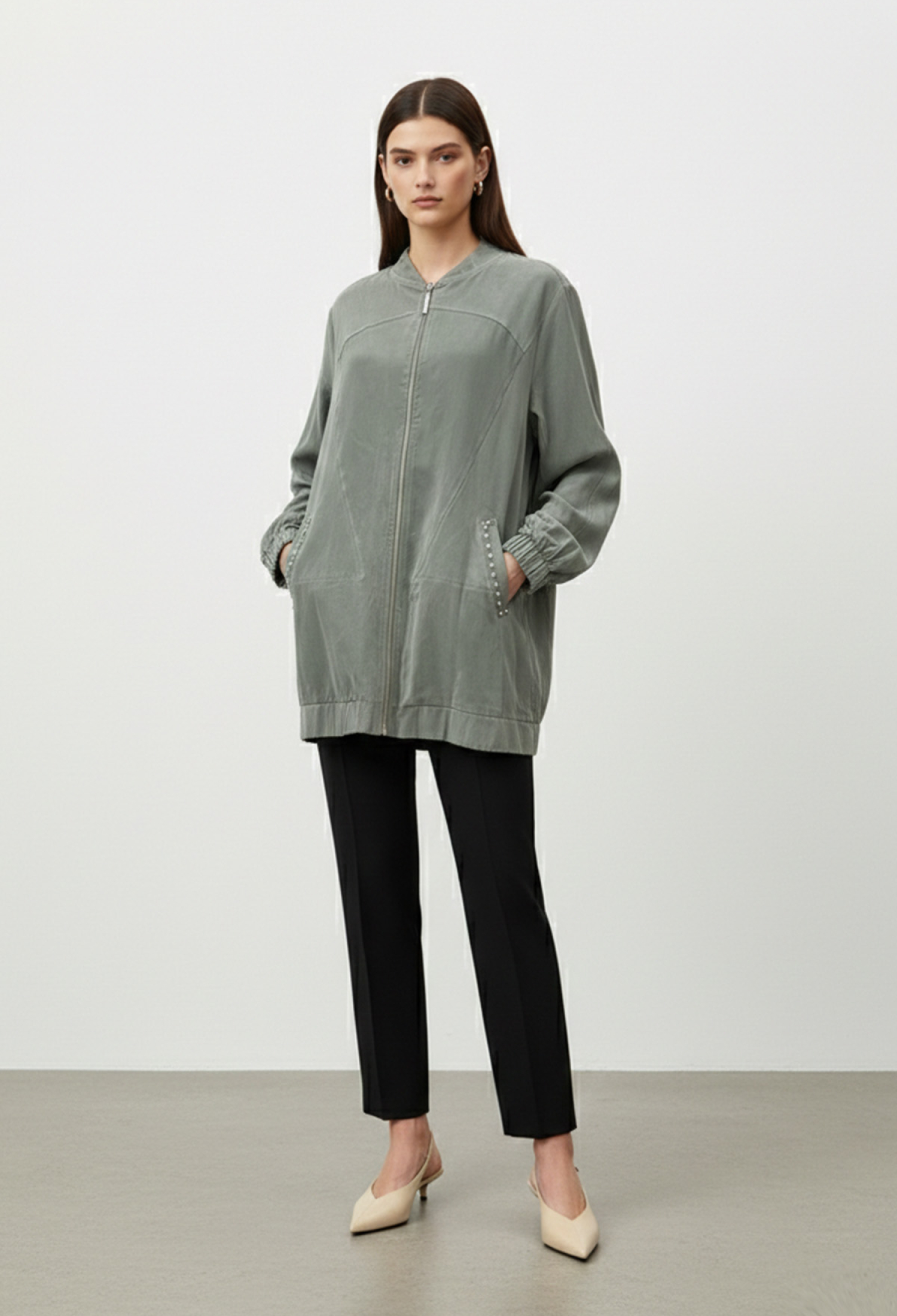 Grey Oversized Casual Windbreaker Jacket - Brand: Puane - Women & Kids, Baby Clothes Wholesale - TheBS Women