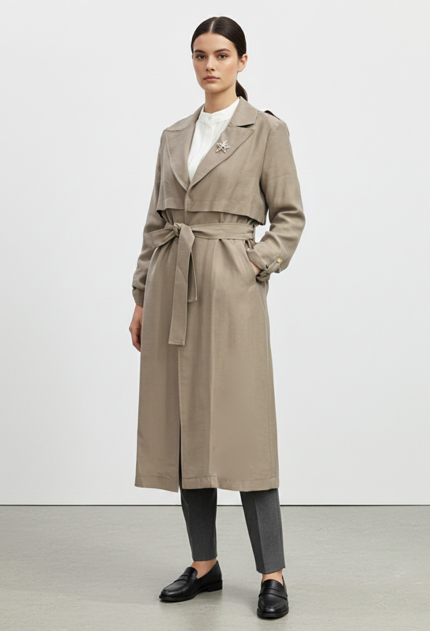 Beige Trenchcoat With Single-Breasted Wrapover - Brand: Puane - Women & Kids, Baby Clothes Wholesale - TheBS Women