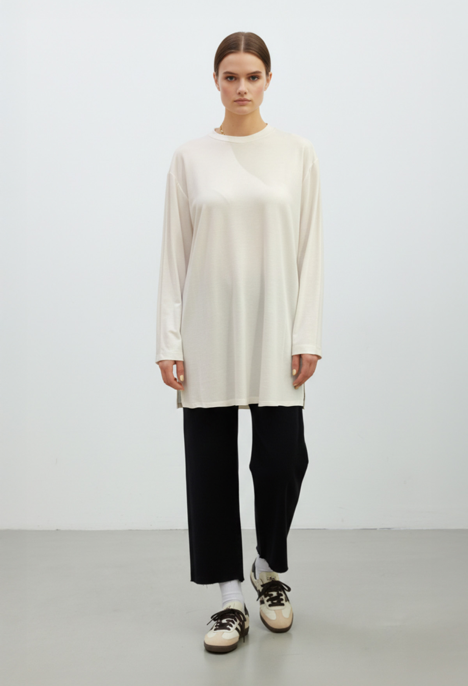 Beige Oversized Fit Modest Tunic With Long Sleeves - Brand: Puane - Women & Kids, Baby Clothes Wholesale - TheBS Women