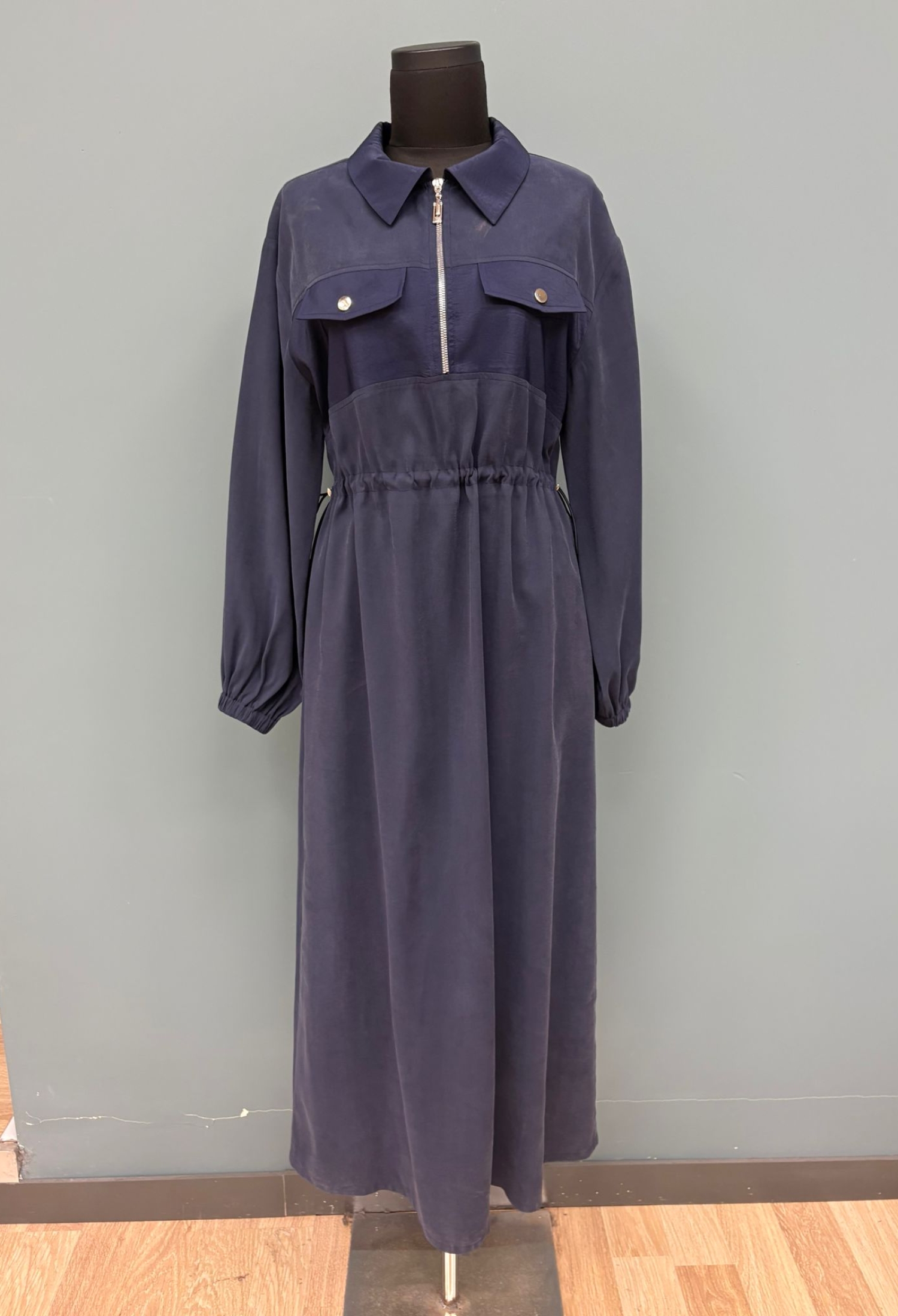 Navy Blue Modest Shirt Dress With Notched Neck - Brand: Puane - Women & Kids, Baby Clothes Wholesale - TheBS Women