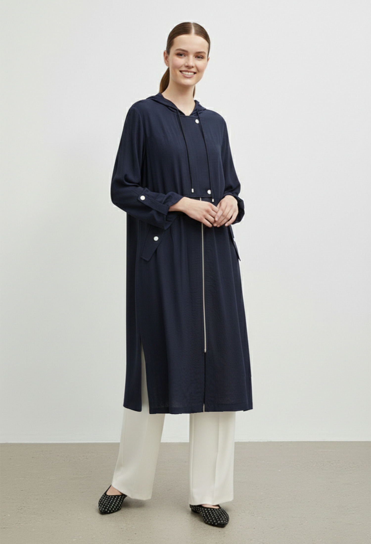 NavyHooded Coat With Flap Pockets - Brand: Puane - Women & Kids, Baby Clothes Wholesale - TheBS Women