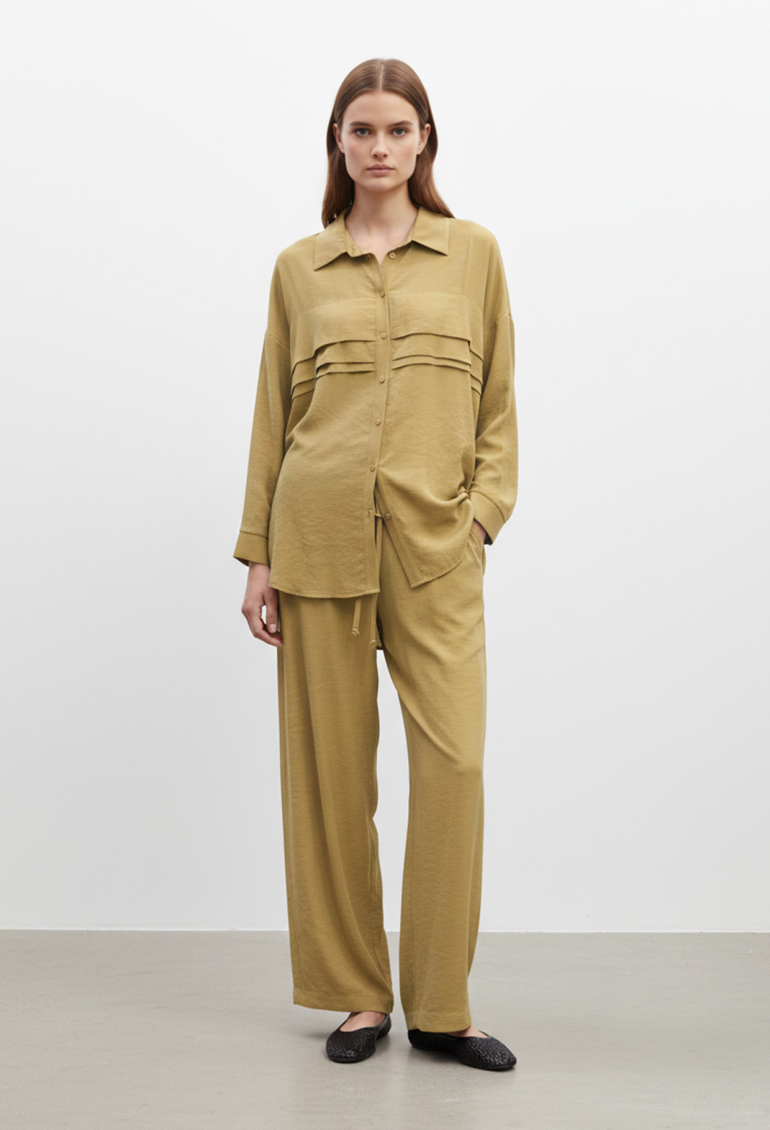 Khaki Set With Notched Neck And Wide Leg Palazzo - Brand: Puane - Women & Kids, Baby Clothes Wholesale - TheBS Women