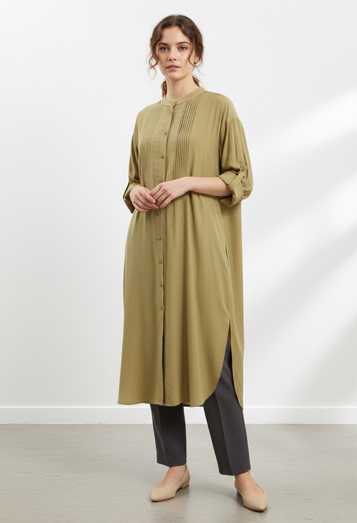 Khaki Modest Casual Elegant Tunic - Brand: Puane - Women & Kids, Baby Clothes Wholesale - TheBS Women