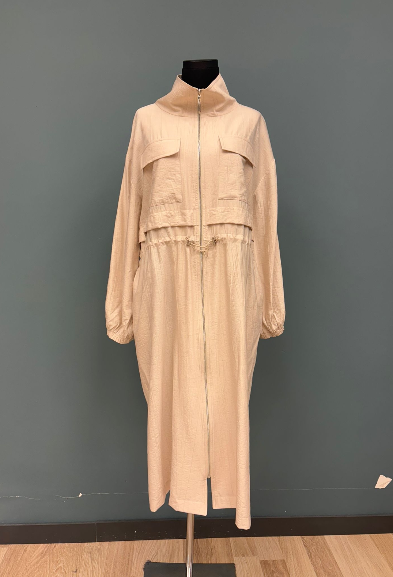Beige Single-Breasted Long Coat With Zip Up Closure - Brand: Puane - Women & Kids, Baby Clothes Wholesale - TheBS Women