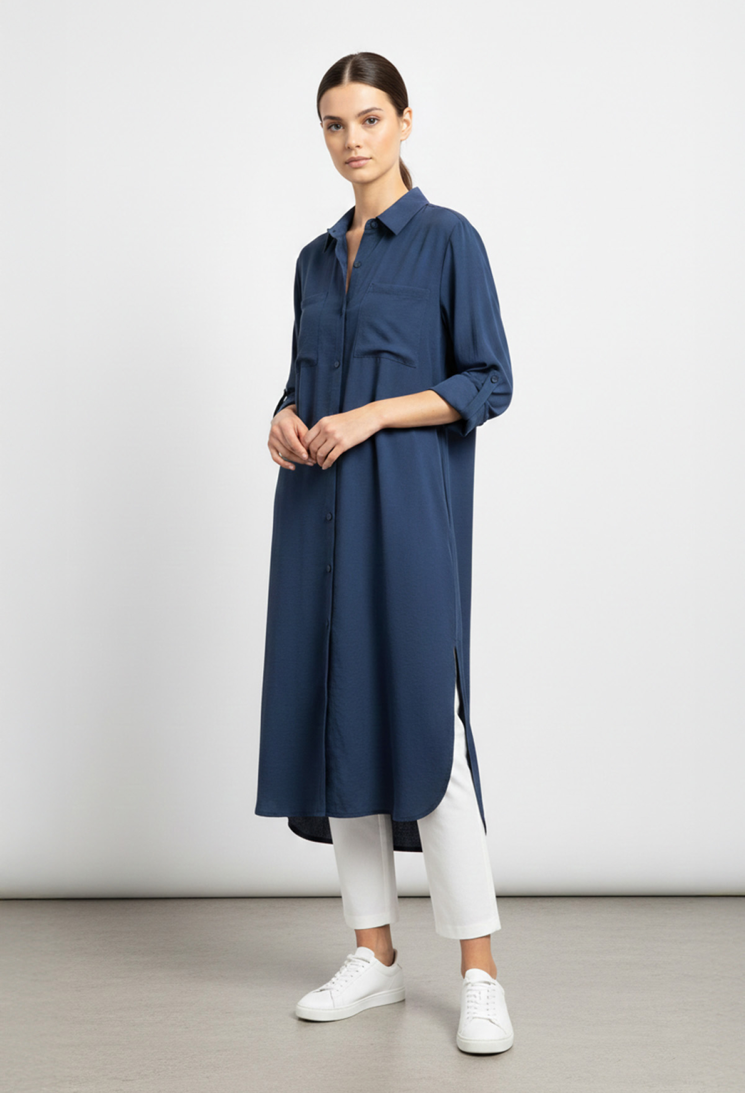 NavyPolo Neck Tunic With Buttoned Closure - Brand: Puane - Women & Kids, Baby Clothes Wholesale - TheBS Women