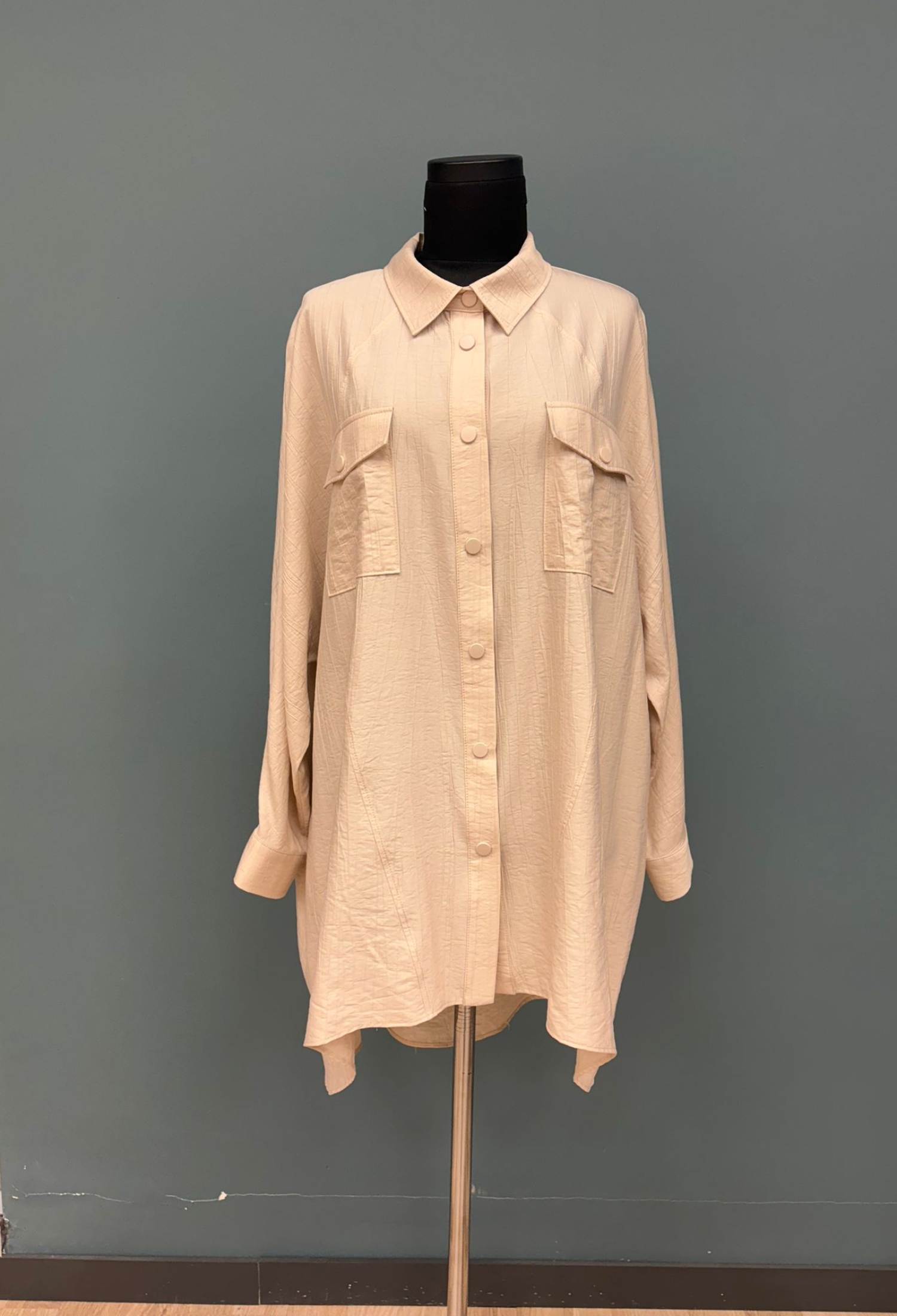 Beige Casual Oversized Polo Neck Shirt - Brand: Puane - Women & Kids, Baby Clothes Wholesale - TheBS Women