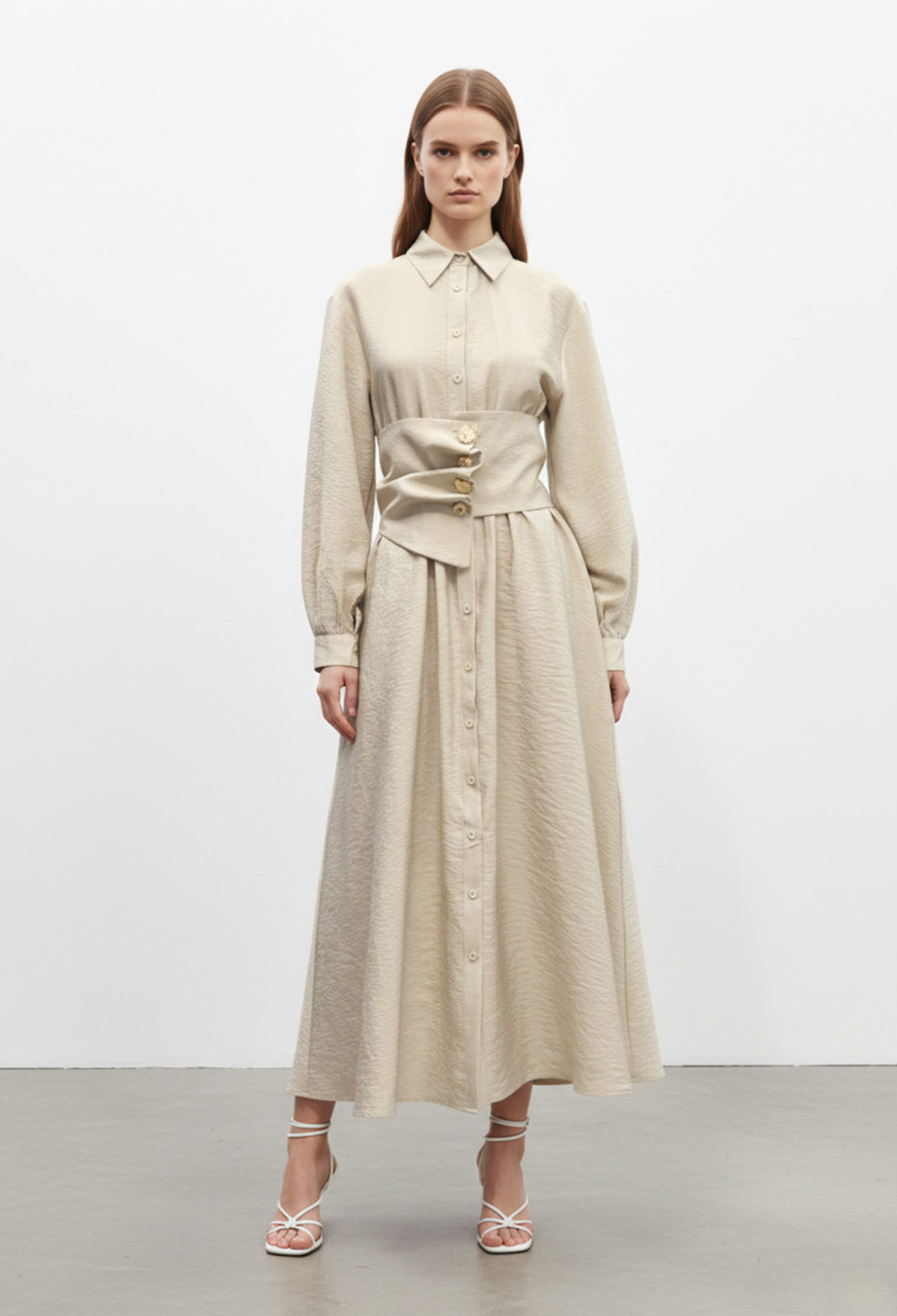 Beige Modest Elegant Formal Vintage Dress - Brand: SOUL - Women & Kids, Baby Clothes Wholesale - TheBS Women