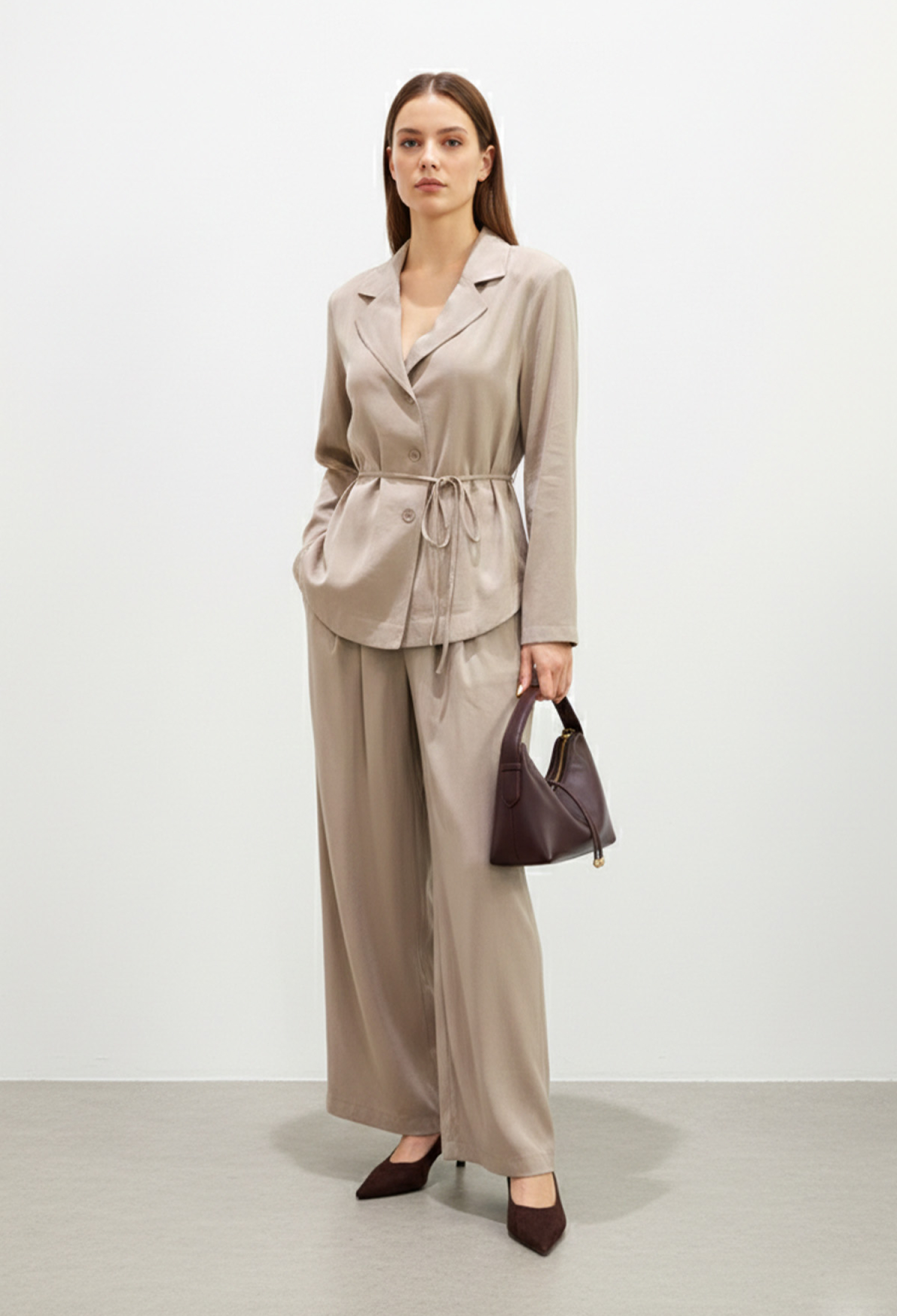 Beige Elegant Formal Set With Wide Leg Palazzo Pants - Brand: SOUL - Women & Kids, Baby Clothes Wholesale - TheBS Women