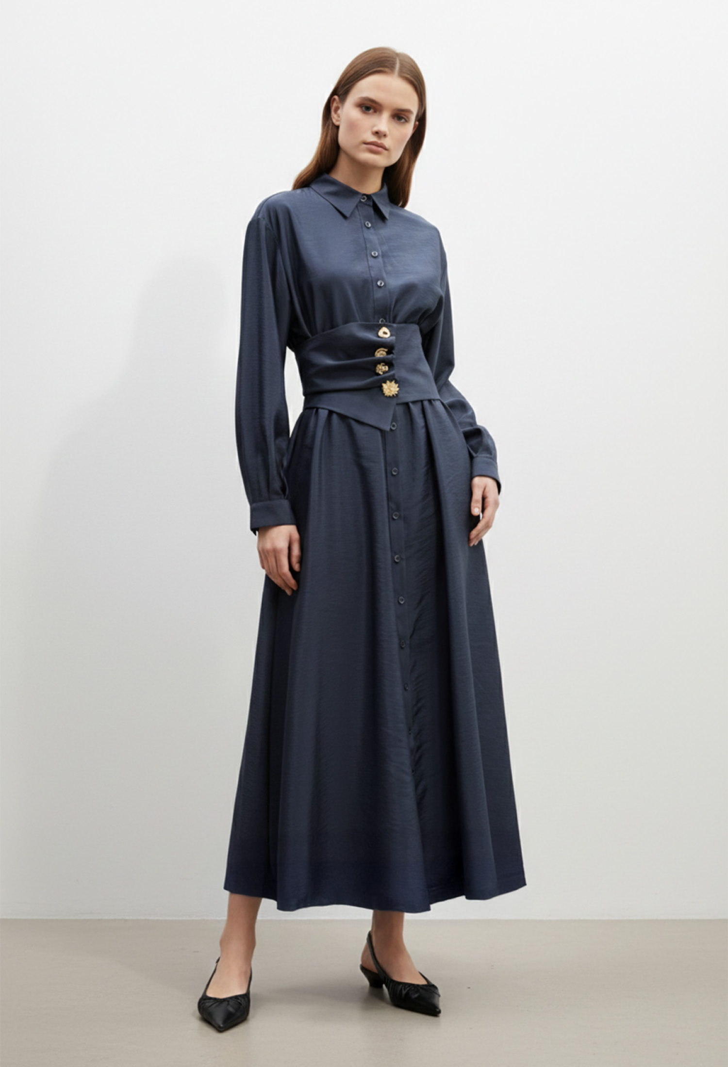 NavyModest Elegant Formal Maxi Shirt Dress - Brand: SOUL - Women & Kids, Baby Clothes Wholesale - TheBS Women