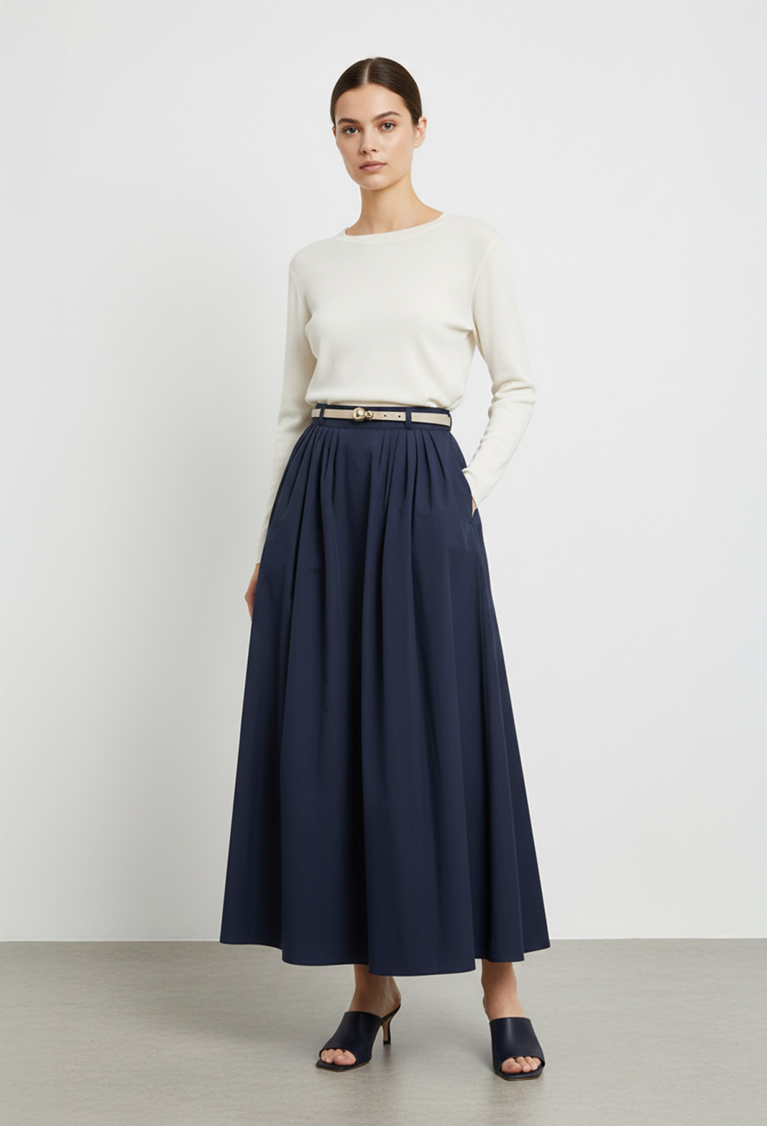 NavyFlared Maxi Skirt With Slant Pockets - Brand: SOUL - Women & Kids, Baby Clothes Wholesale - TheBS Women