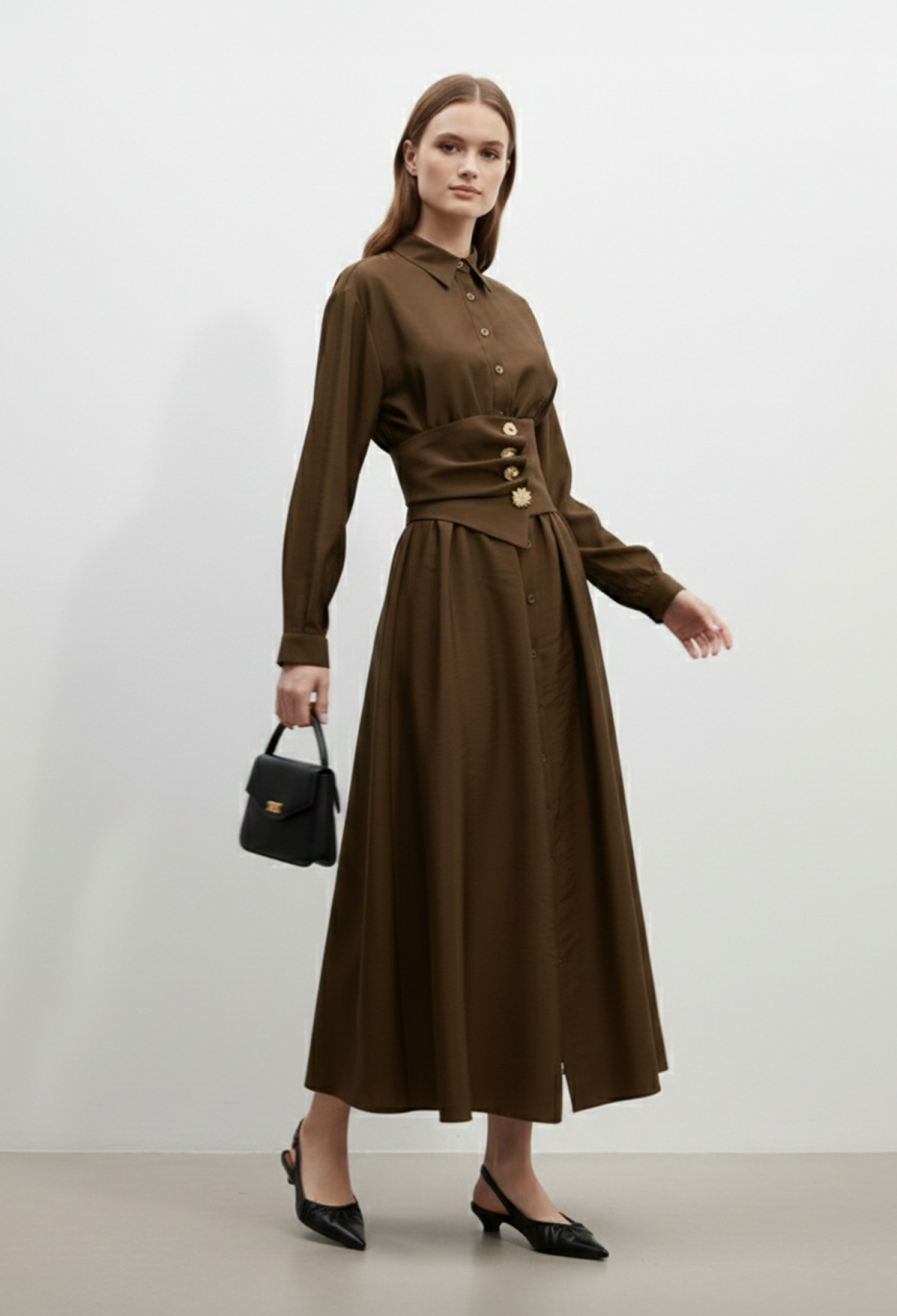 ElegantMidi Shirt Dress With Notched Neck - Brand: SOUL - Women & Kids, Baby Clothes Wholesale - TheBS Women