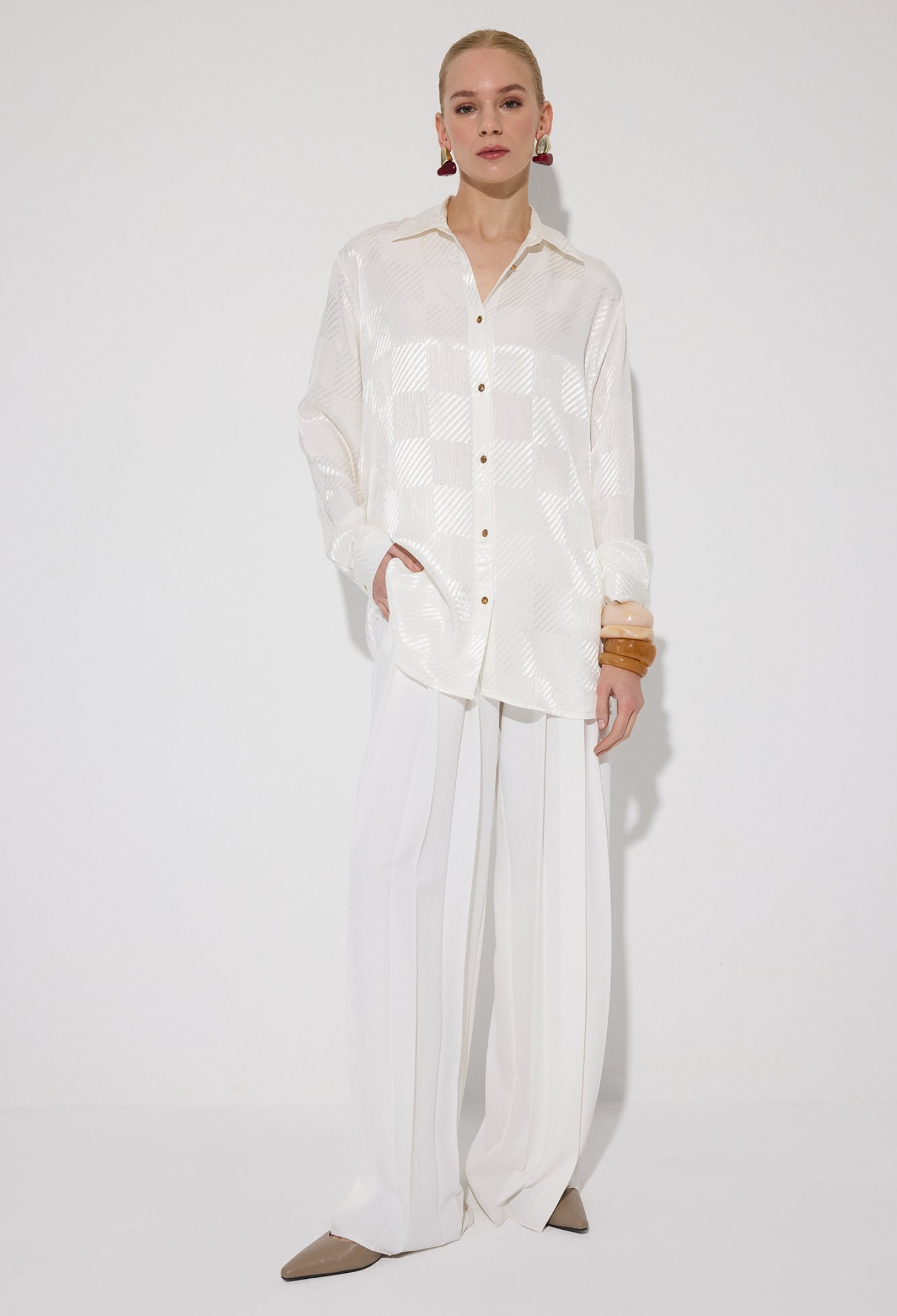 White Checkered Elegant Buttoned Shirt - Brand: Touche Prive - Women & Kids, Baby Clothes Wholesale - TheBS Women