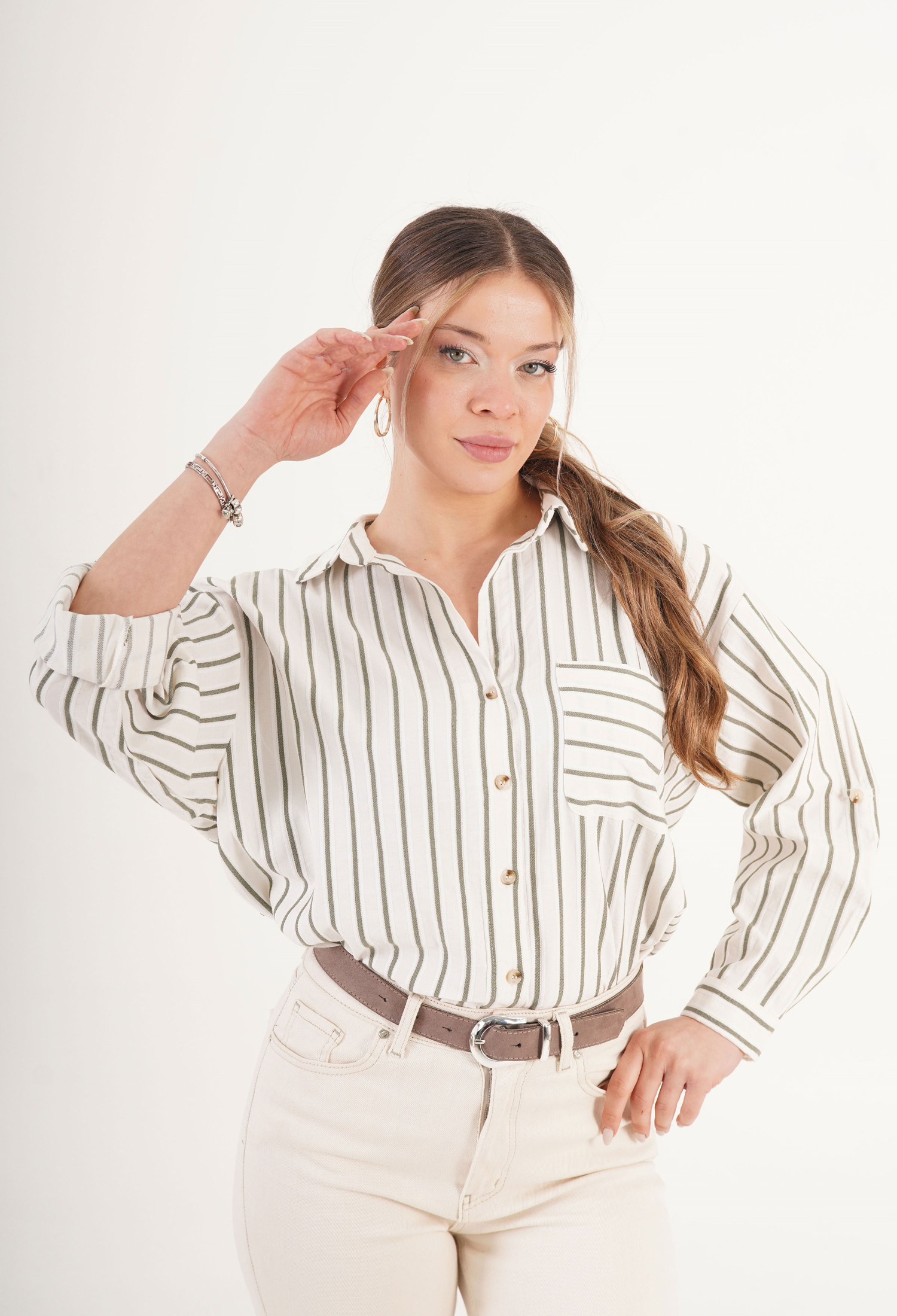 White Striped Oversized Fit Shirt With Notched Neck - Brand: Lustrin - Women & Kids, Baby Clothes Wholesale - TheBS Women