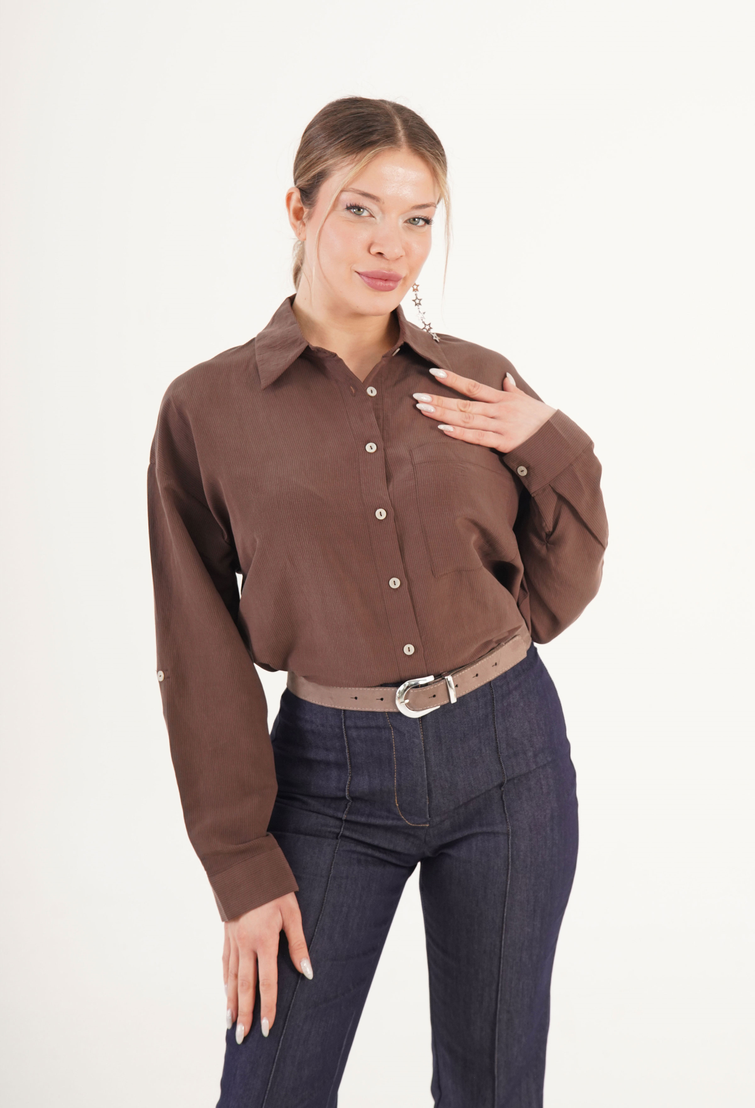 Casual Formal Shirt With Notched Neck - Brand: Lustrin - Women & Kids, Baby Clothes Wholesale - TheBS Women