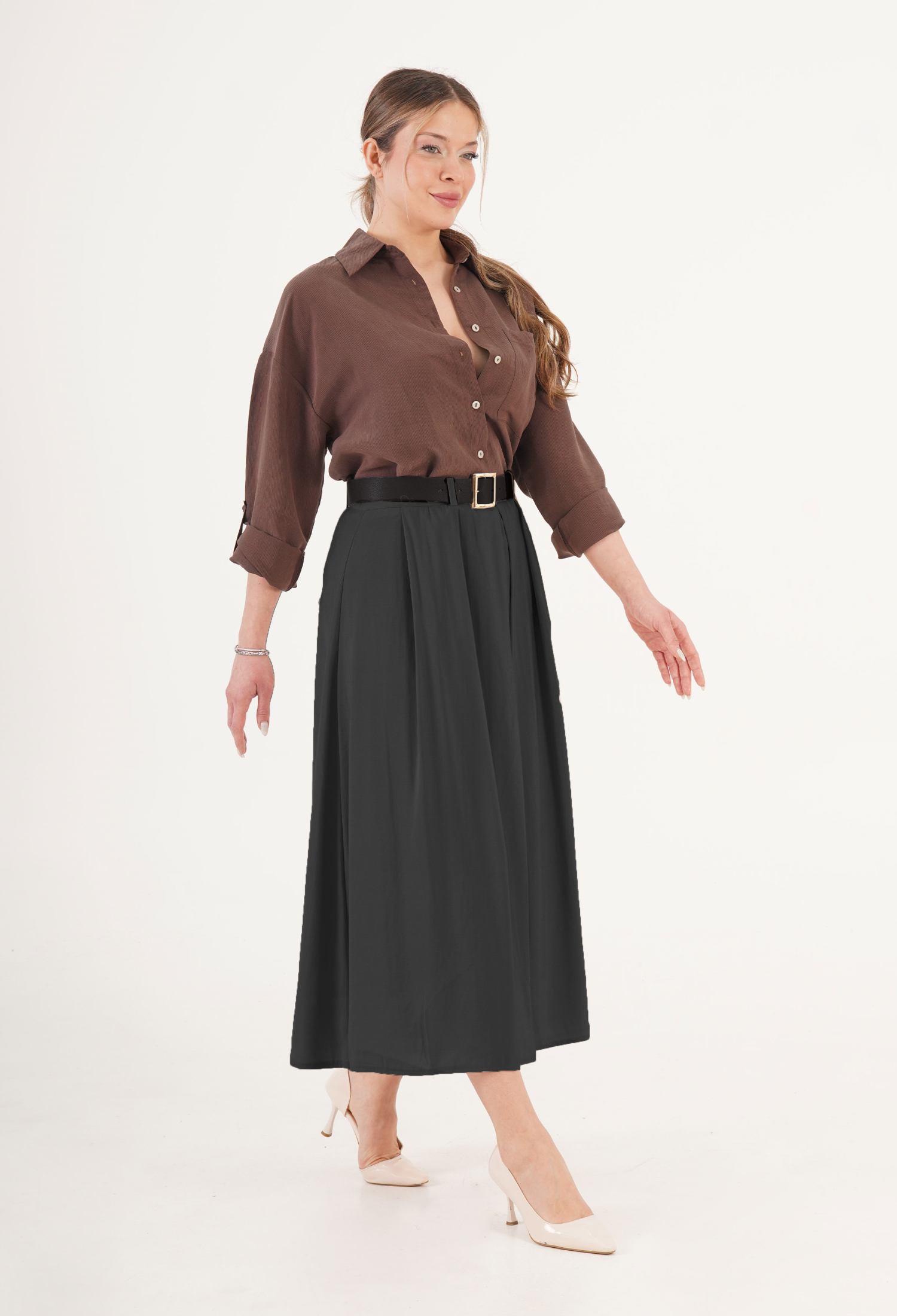 Pleated Maxi Skirt – Elegant High Waist Plain - Brand: Lustrin - Women & Kids, Baby Clothes Wholesale - TheBS Women