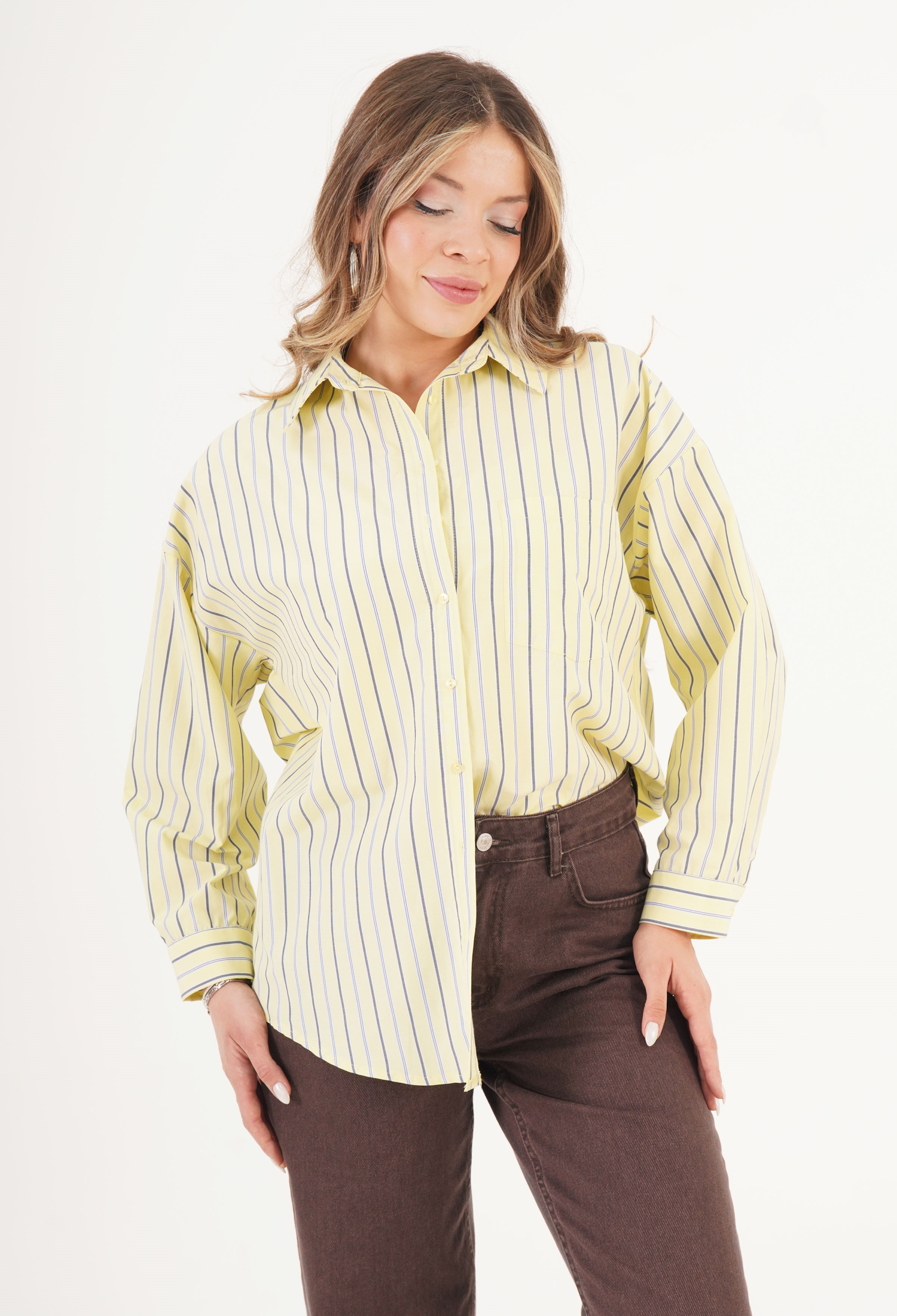 Yellow Striped Oversized Polo Neck Shirt - Brand: Lustrin - Women & Kids, Baby Clothes Wholesale - TheBS Women