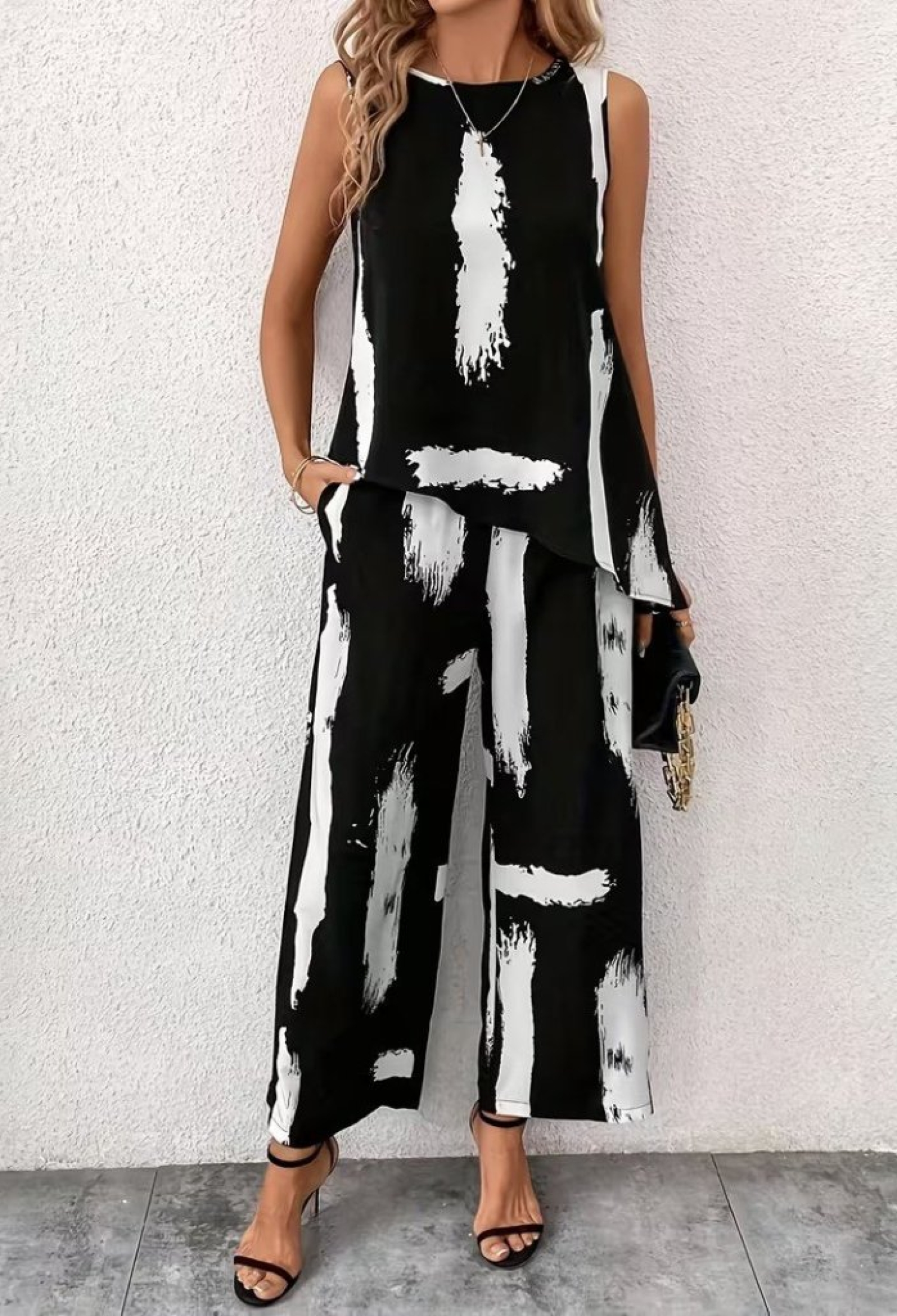 Black Elegant Casual Suit With Brush Stroke Pattern - Brand: Janes - Women & Kids, Baby Clothes Wholesale - TheBS Women